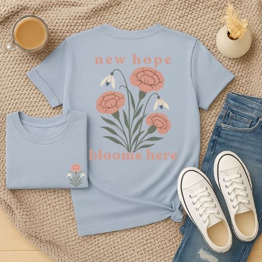 New Hope Blooms Here, January – Carnation & Snowdrop - Adult T-Shirt