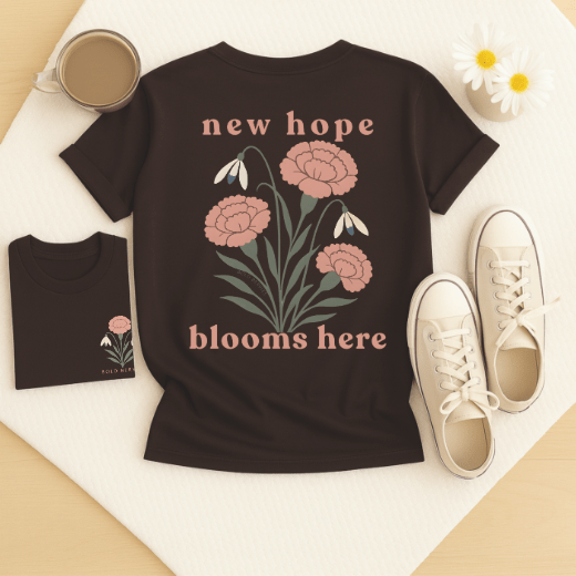New Hope Blooms Here, January – Carnation & Snowdrop - Adult T-Shirt