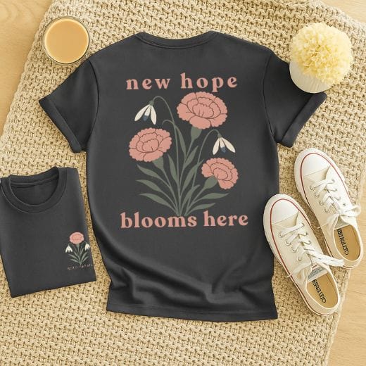 New Hope Blooms Here, January – Carnation & Snowdrop - Adult T-Shirt