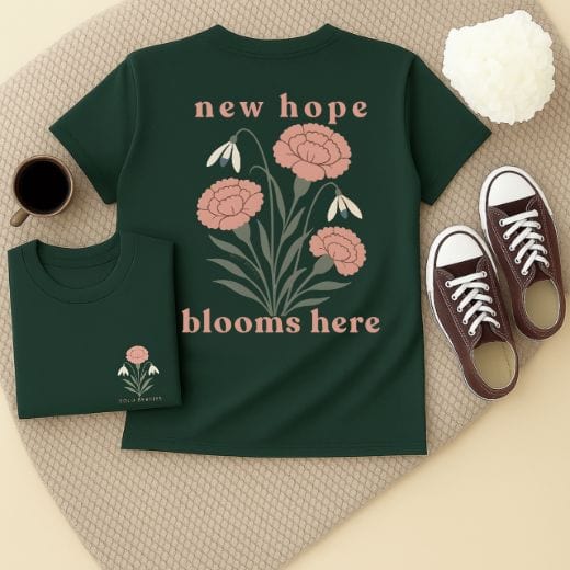 New Hope Blooms Here, January – Carnation & Snowdrop - Adult T-Shirt