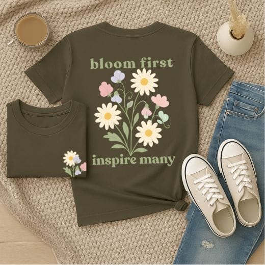 Bloom First Inspire Many - April – Daisy & Sweet Pea - Adult T-Shirt