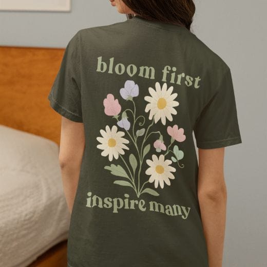Bloom First Inspire Many - April – Daisy & Sweet Pea - Adult T-Shirt