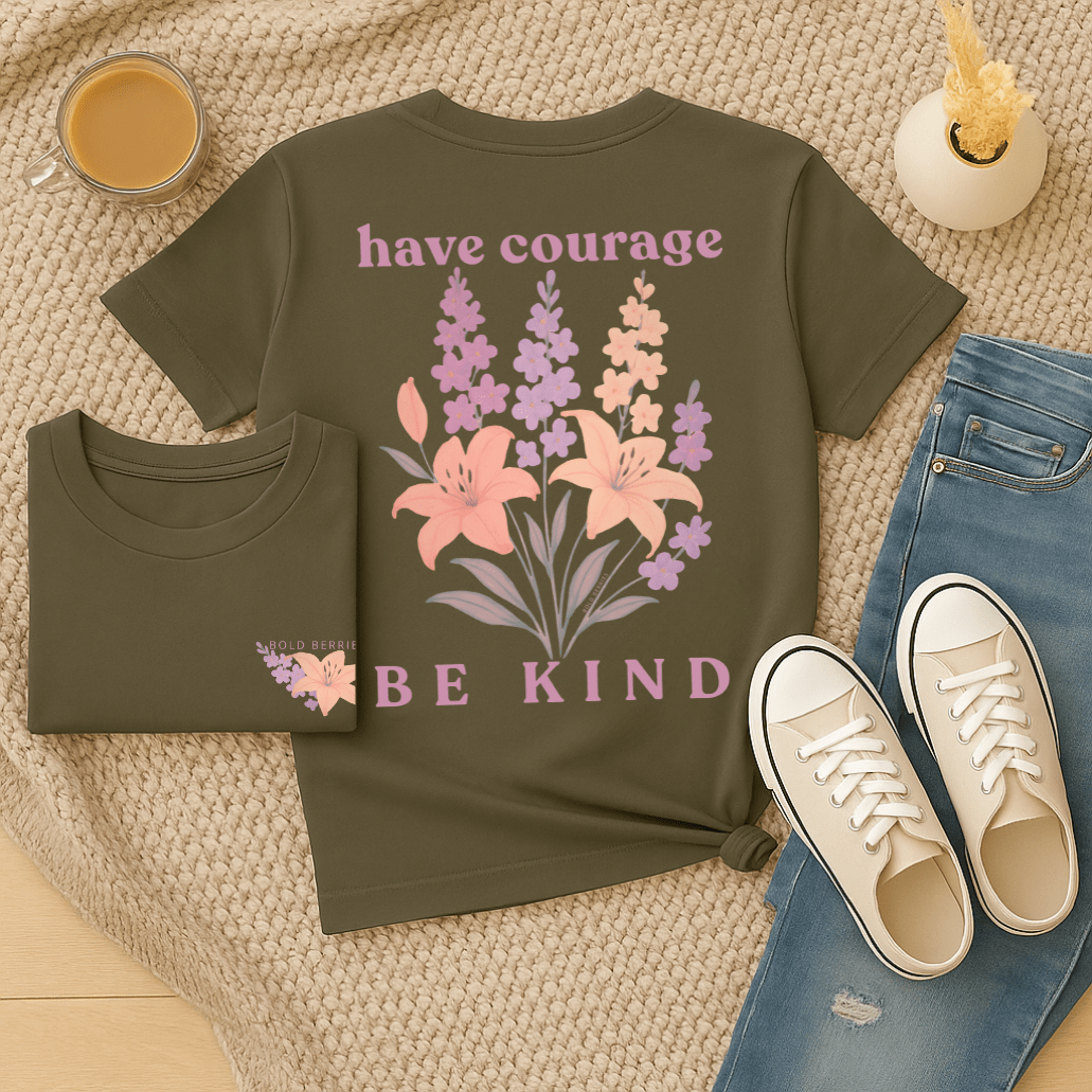 Have Courage & Be Kind - July – Larkspur & Lily - Adult T-Shirt