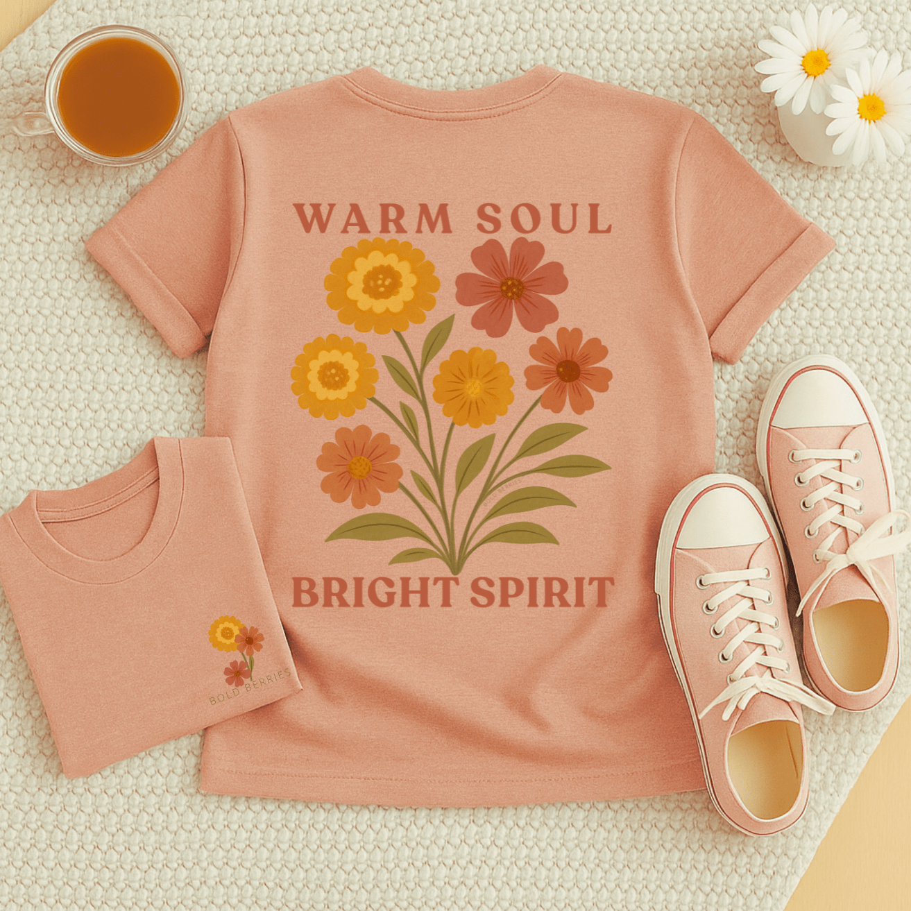 Warm Soul Bright Spirit - October – Marigold & Cosmos - Adult T-Shirt