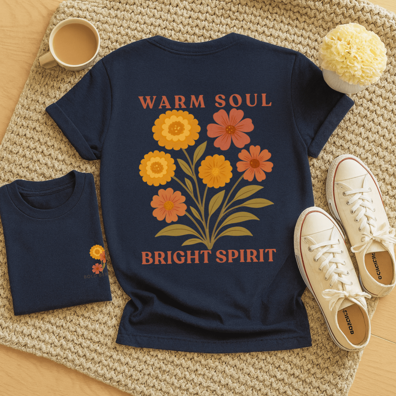 Warm Soul Bright Spirit - October – Marigold & Cosmos - Adult T-Shirt