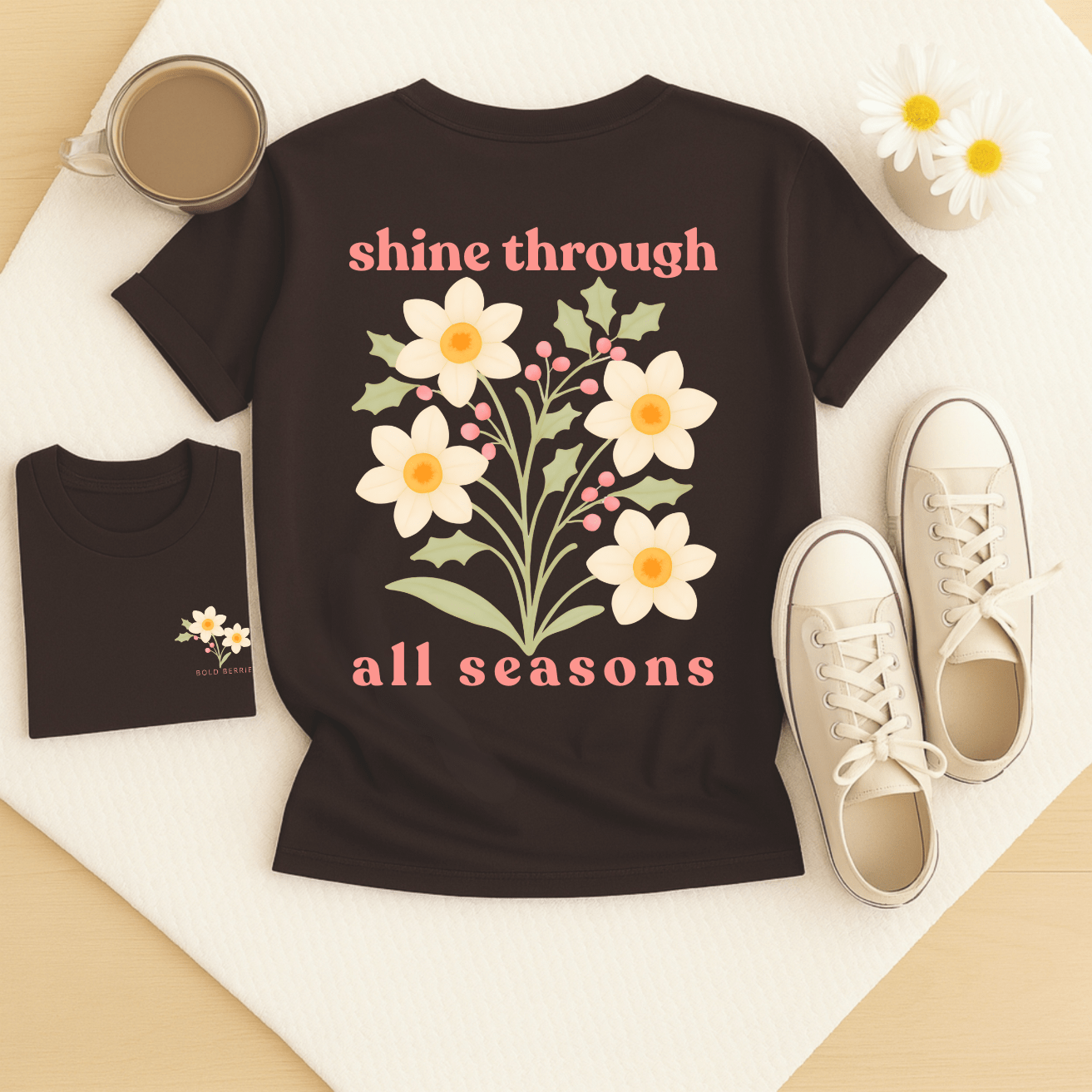 Shine Through All Seasons - December – Narcissus (Paperwhite) & Holly - Adult T-Shirt