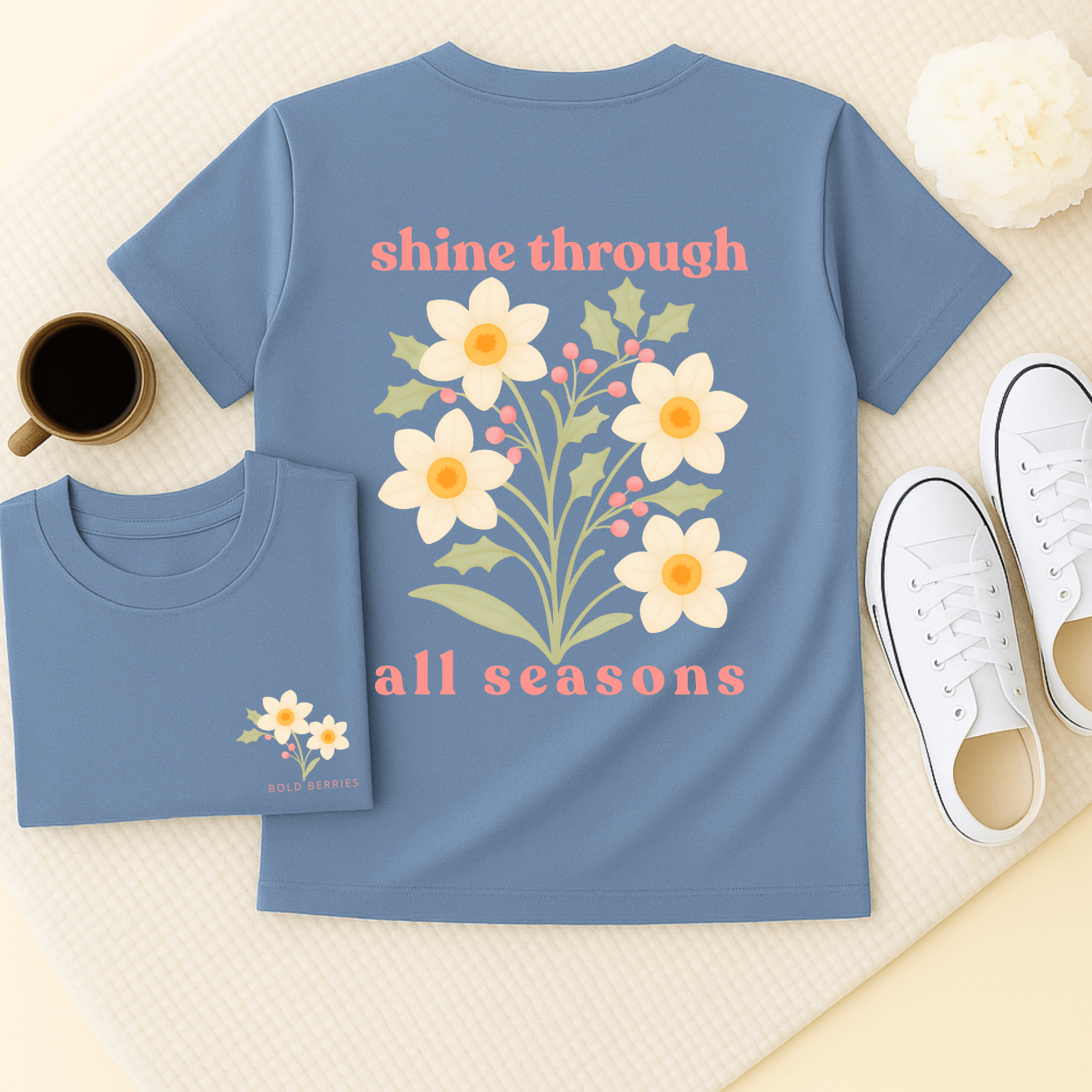 Shine Through All Seasons - December – Narcissus (Paperwhite) & Holly - Adult T-Shirt