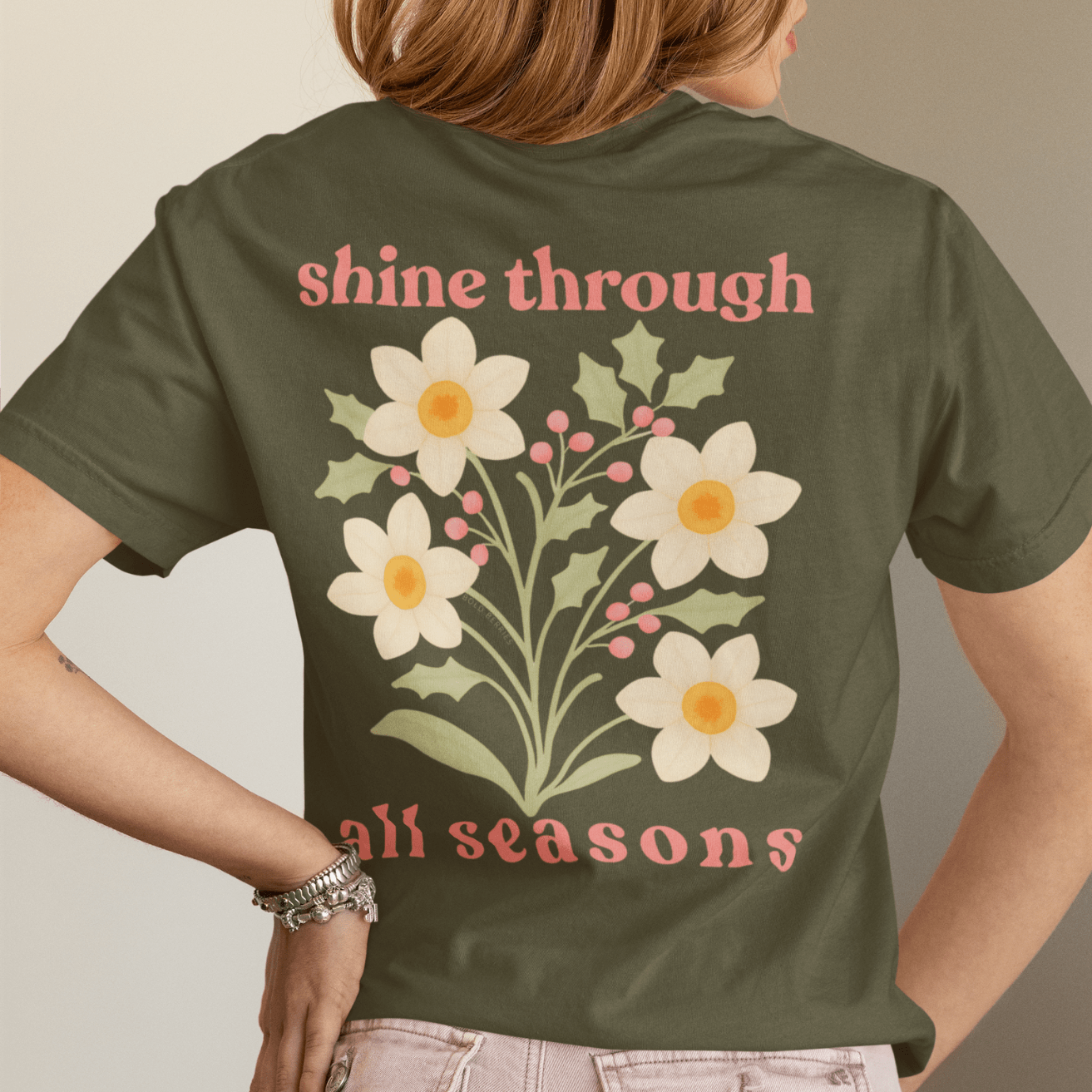 Shine Through All Seasons - December – Narcissus (Paperwhite) & Holly - Adult T-Shirt
