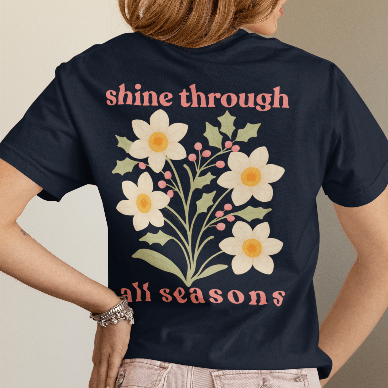 Shine Through All Seasons - December – Narcissus (Paperwhite) & Holly - Adult T-Shirt