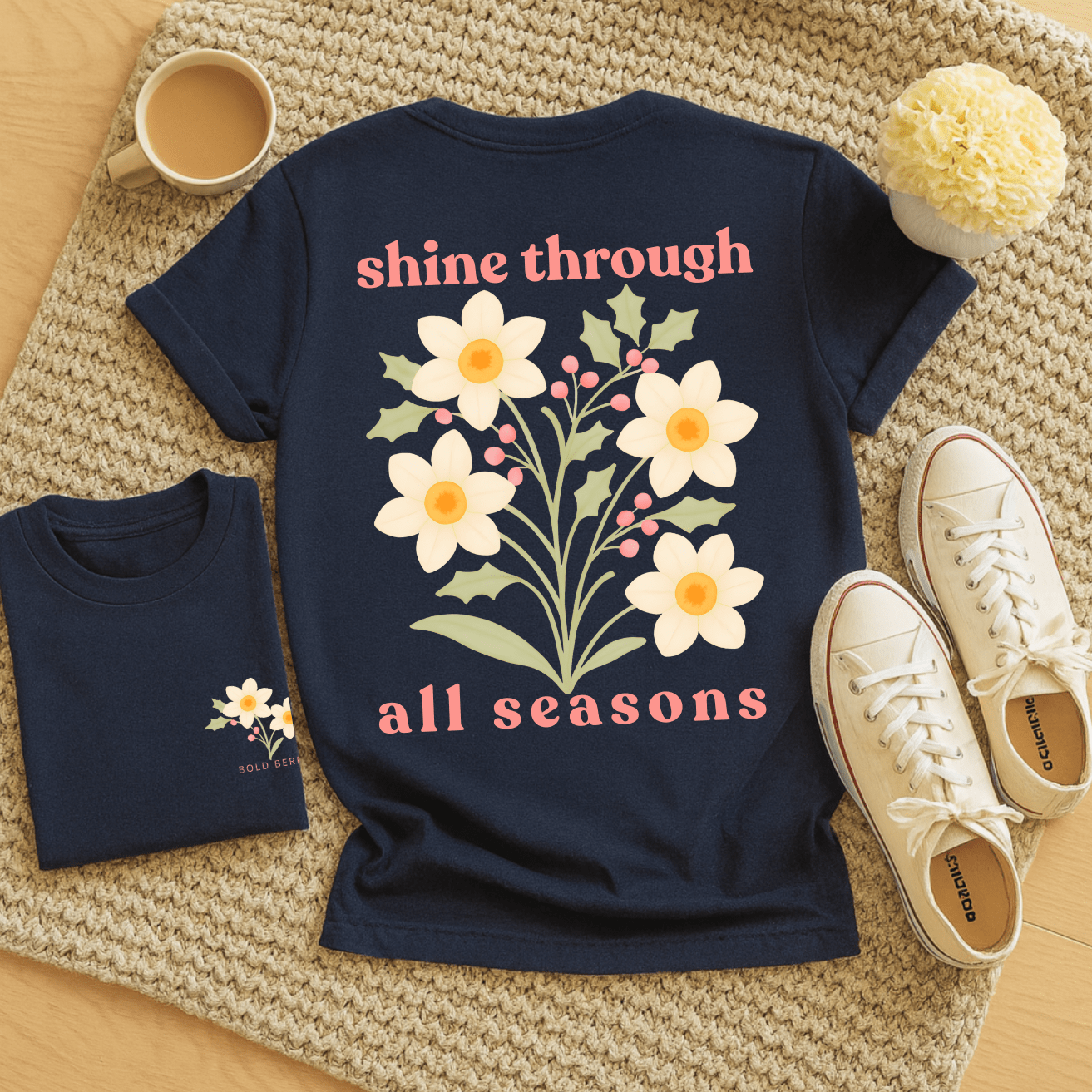 Shine Through All Seasons - December – Narcissus (Paperwhite) & Holly - Adult T-Shirt