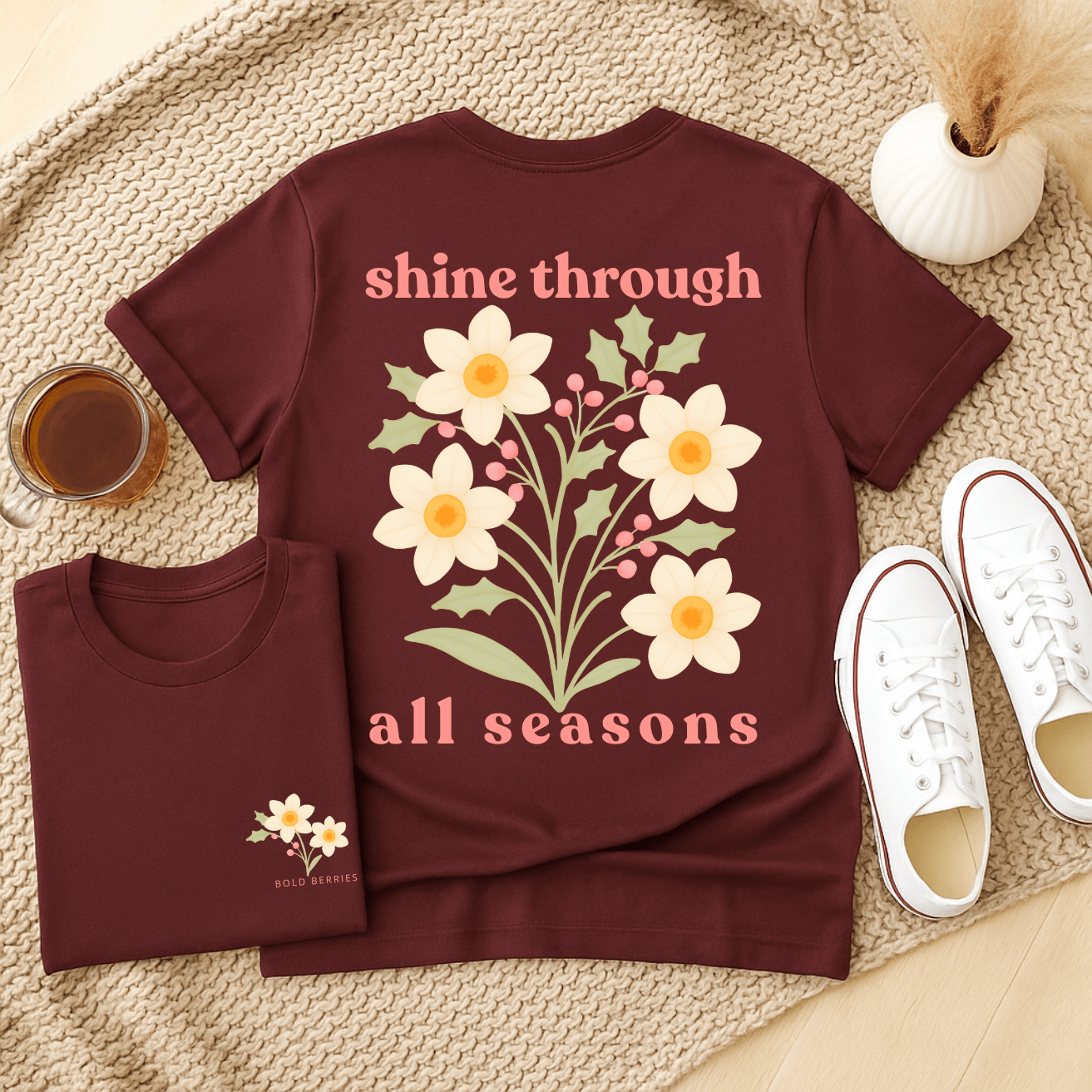 Shine Through All Seasons - December – Narcissus (Paperwhite) & Holly - Adult T-Shirt