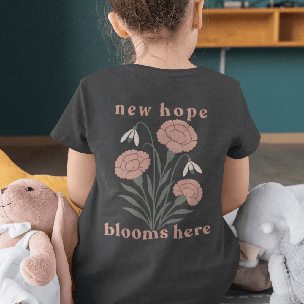 New Hope Blooms Here, January – Carnation & Snowdrop - Kids T-shirt
