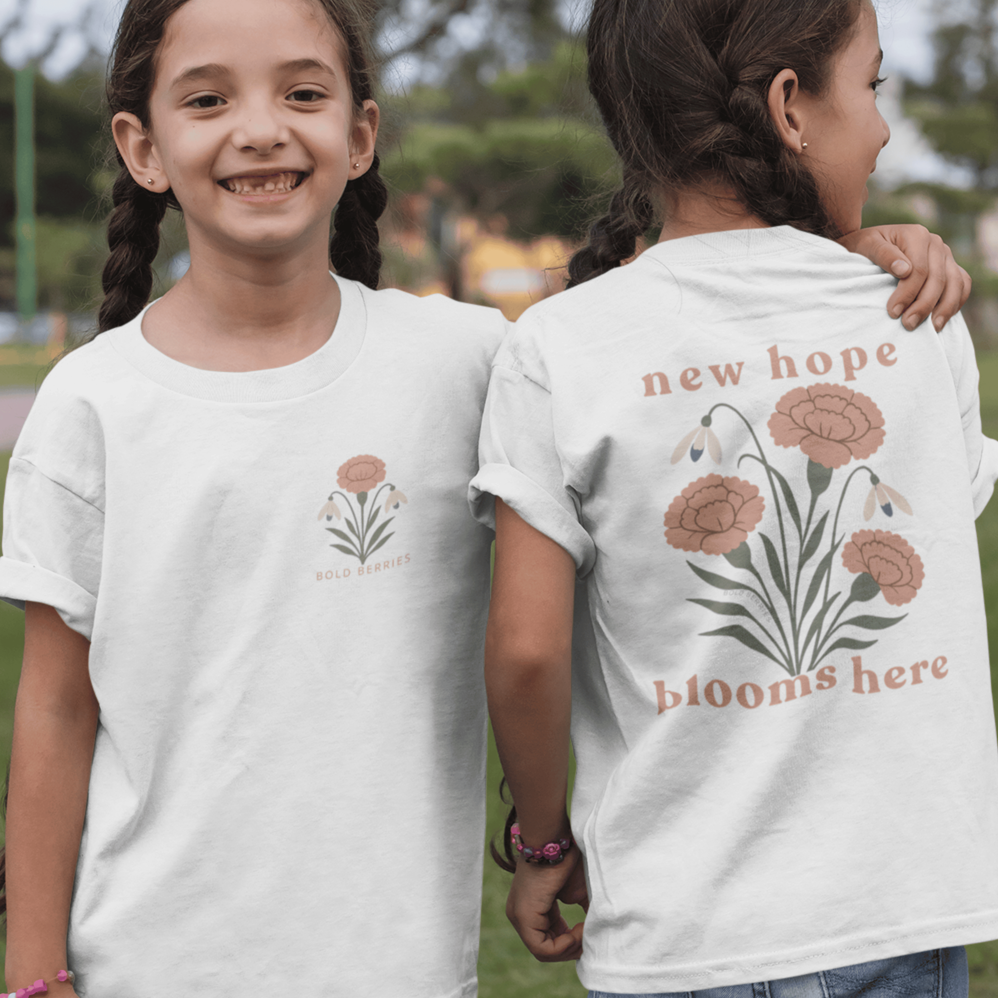 New Hope Blooms Here, January – Carnation & Snowdrop - Kids T-shirt