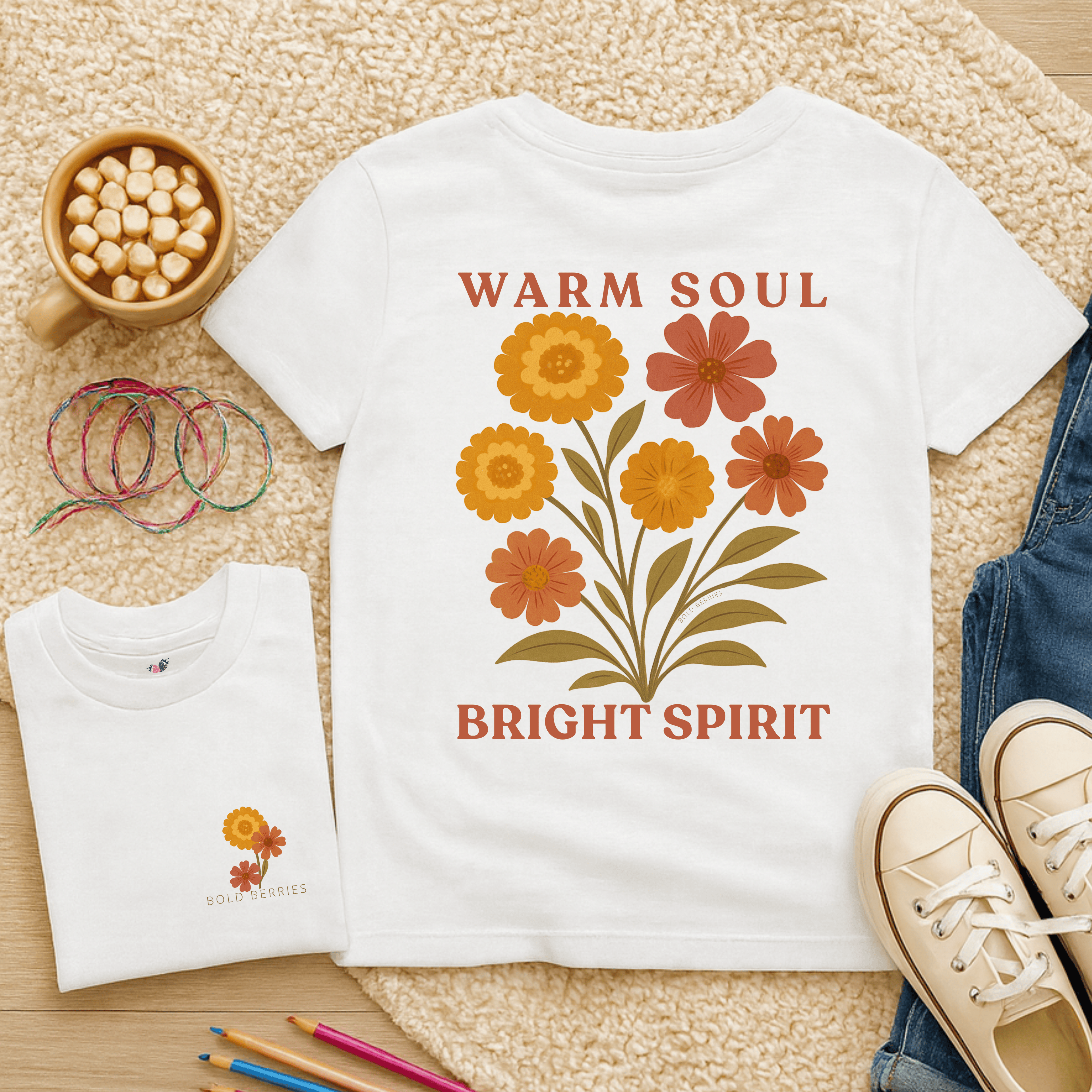 Warm Soul Bright Spirit - October – Marigold & Cosmos - Kids T-shirt