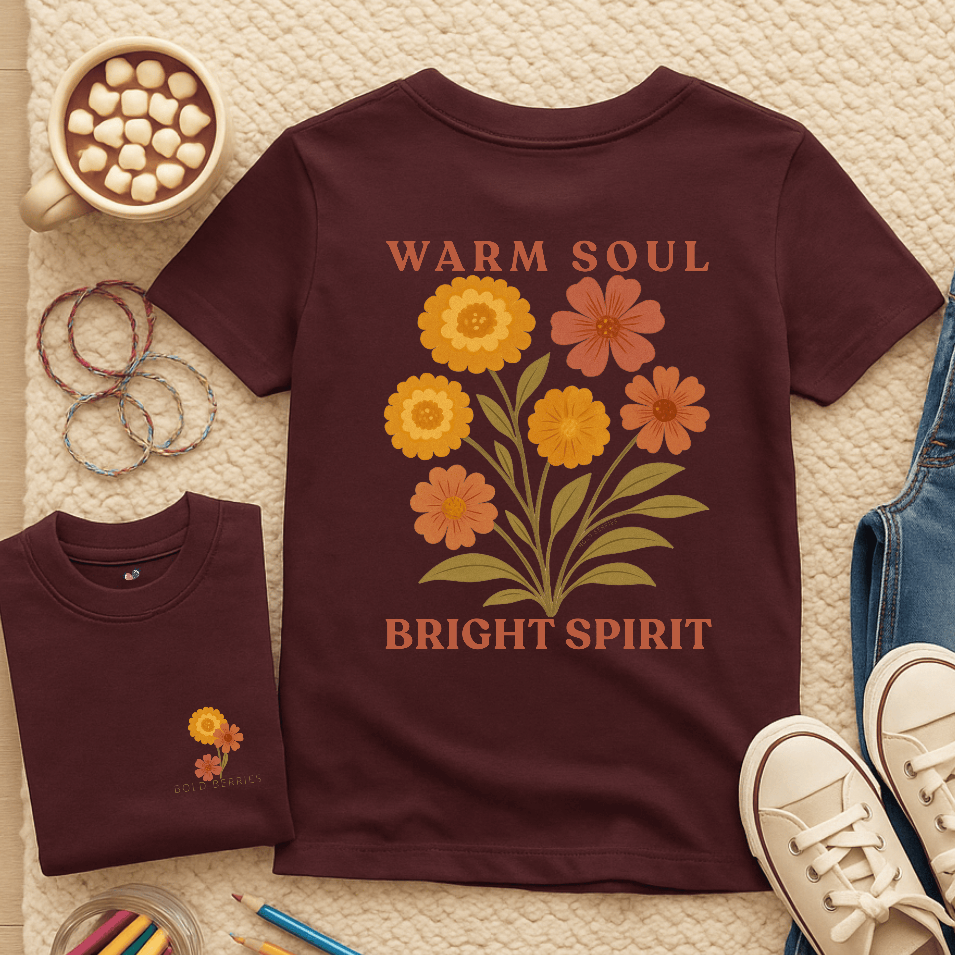 Warm Soul Bright Spirit - October – Marigold & Cosmos - Kids T-shirt