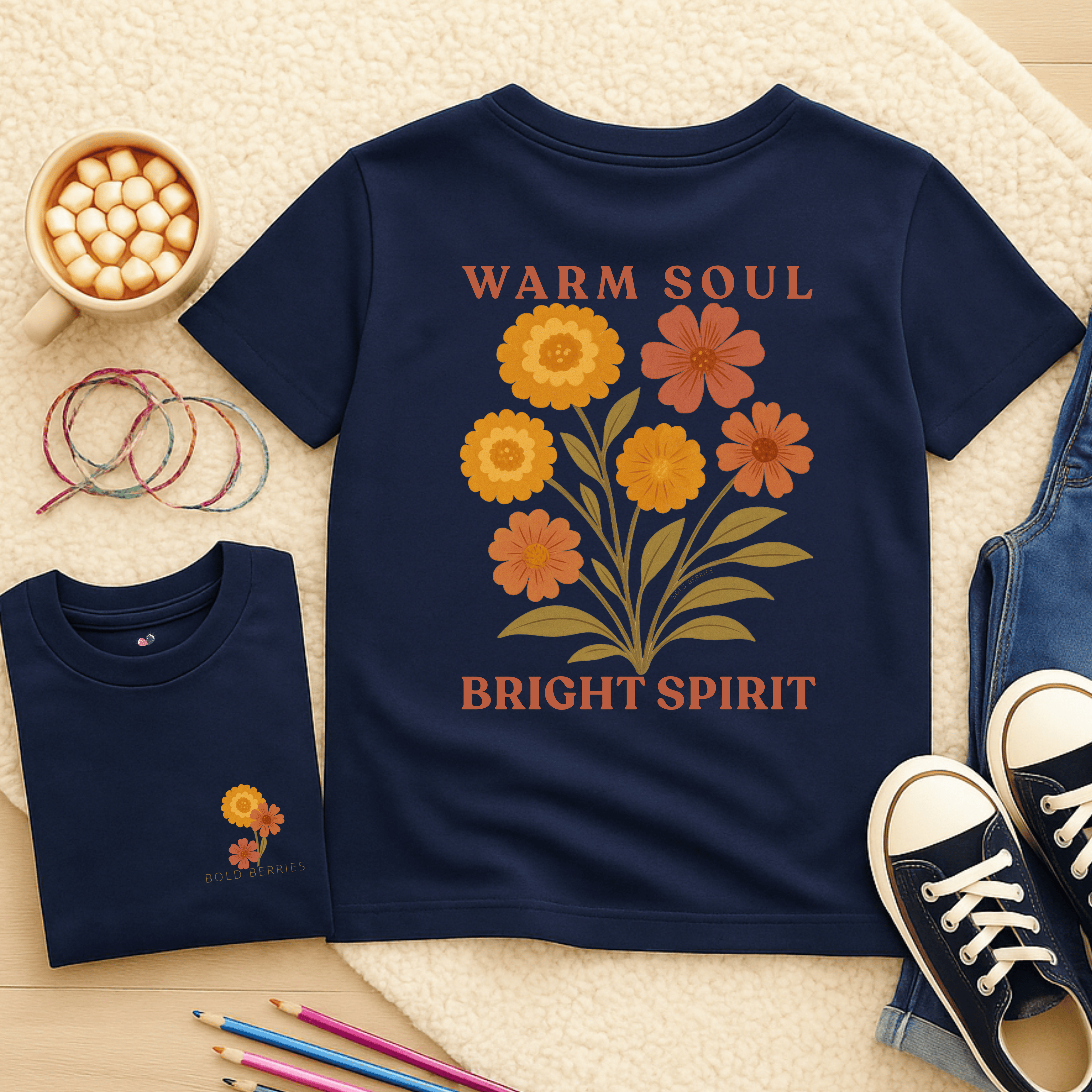 Warm Soul Bright Spirit - October – Marigold & Cosmos - Kids T-shirt