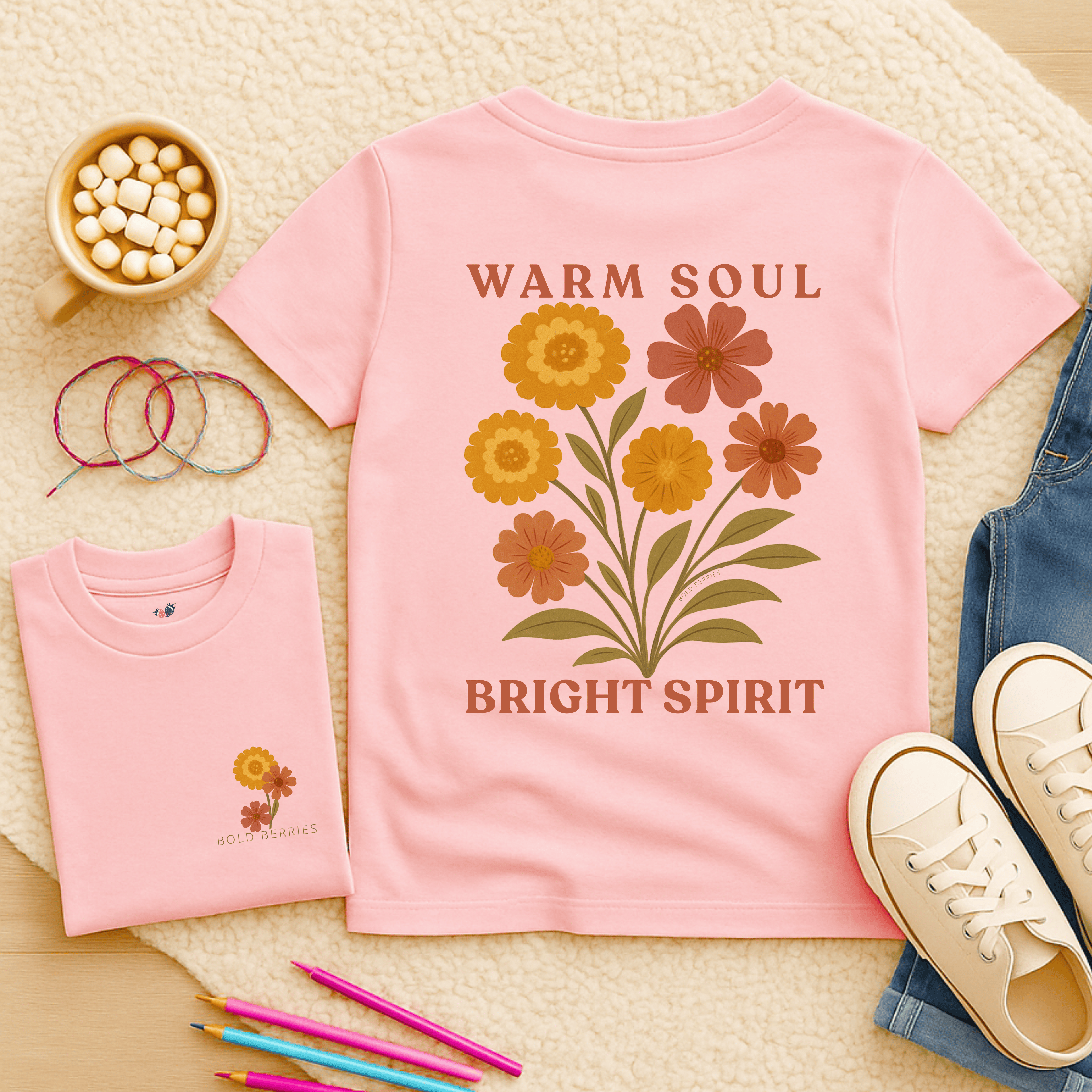Warm Soul Bright Spirit - October – Marigold & Cosmos - Kids T-shirt