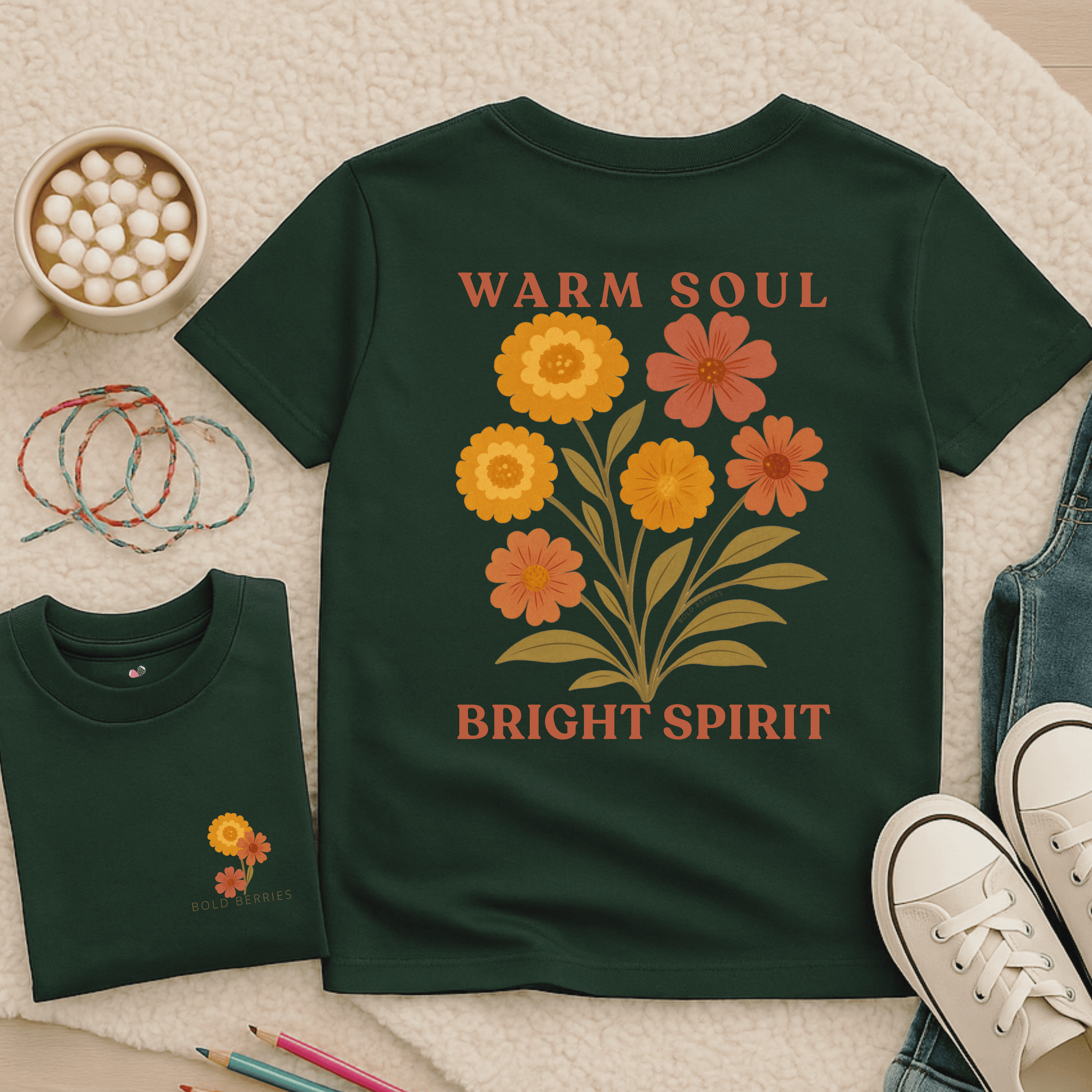 Warm Soul Bright Spirit - October – Marigold & Cosmos - Kids T-shirt