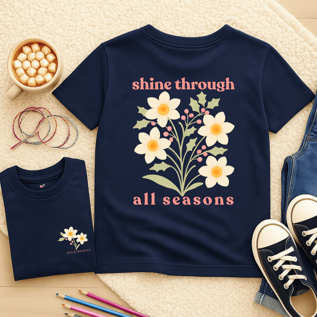 Shine Through All Seasons - December – Narcissus (Paperwhite) & Holly - Kids T-shirt