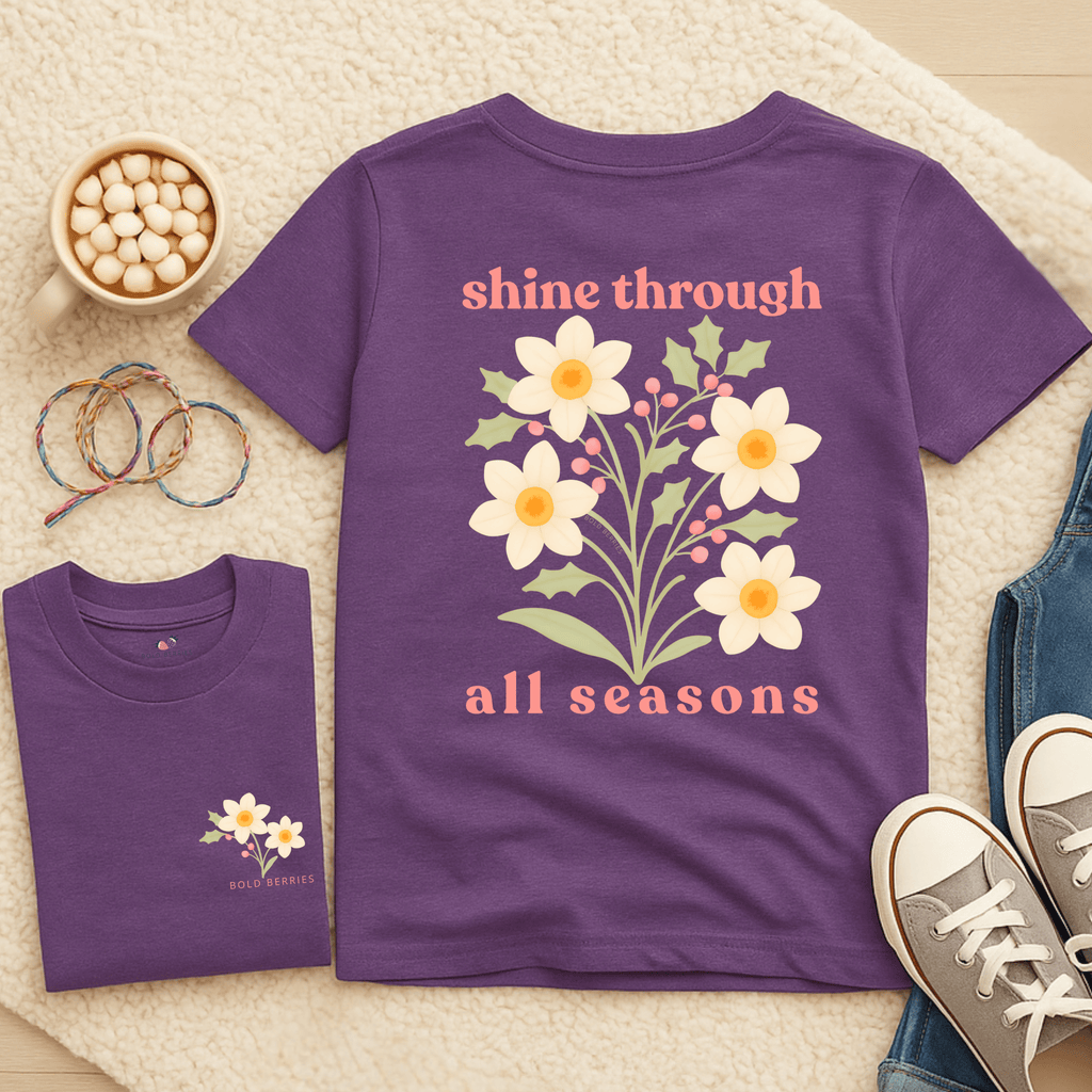 Shine Through All Seasons - December – Narcissus (Paperwhite) & Holly - Kids T-shirt