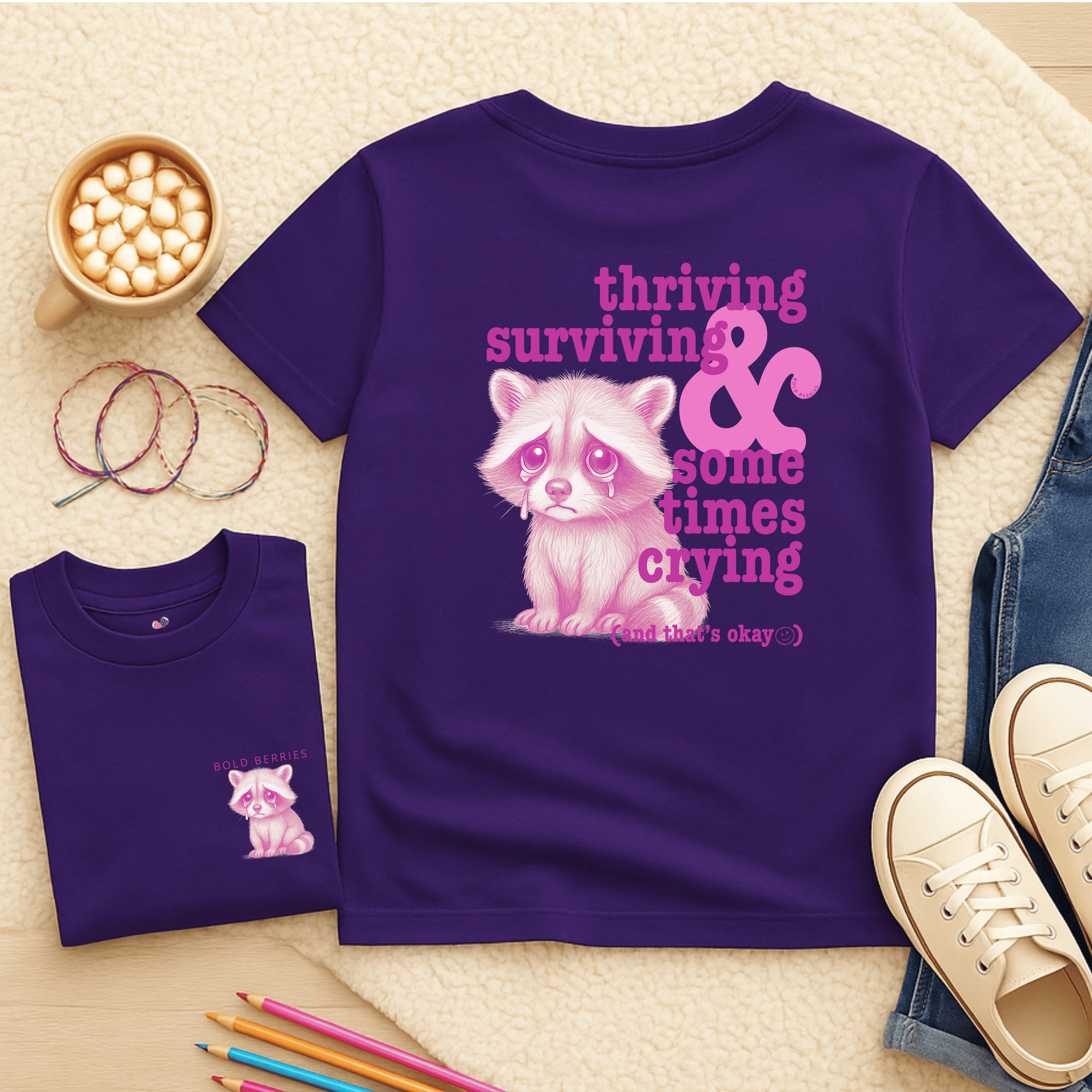 Thriving, Surviving & Sometimes Crying - Kids T-shirt