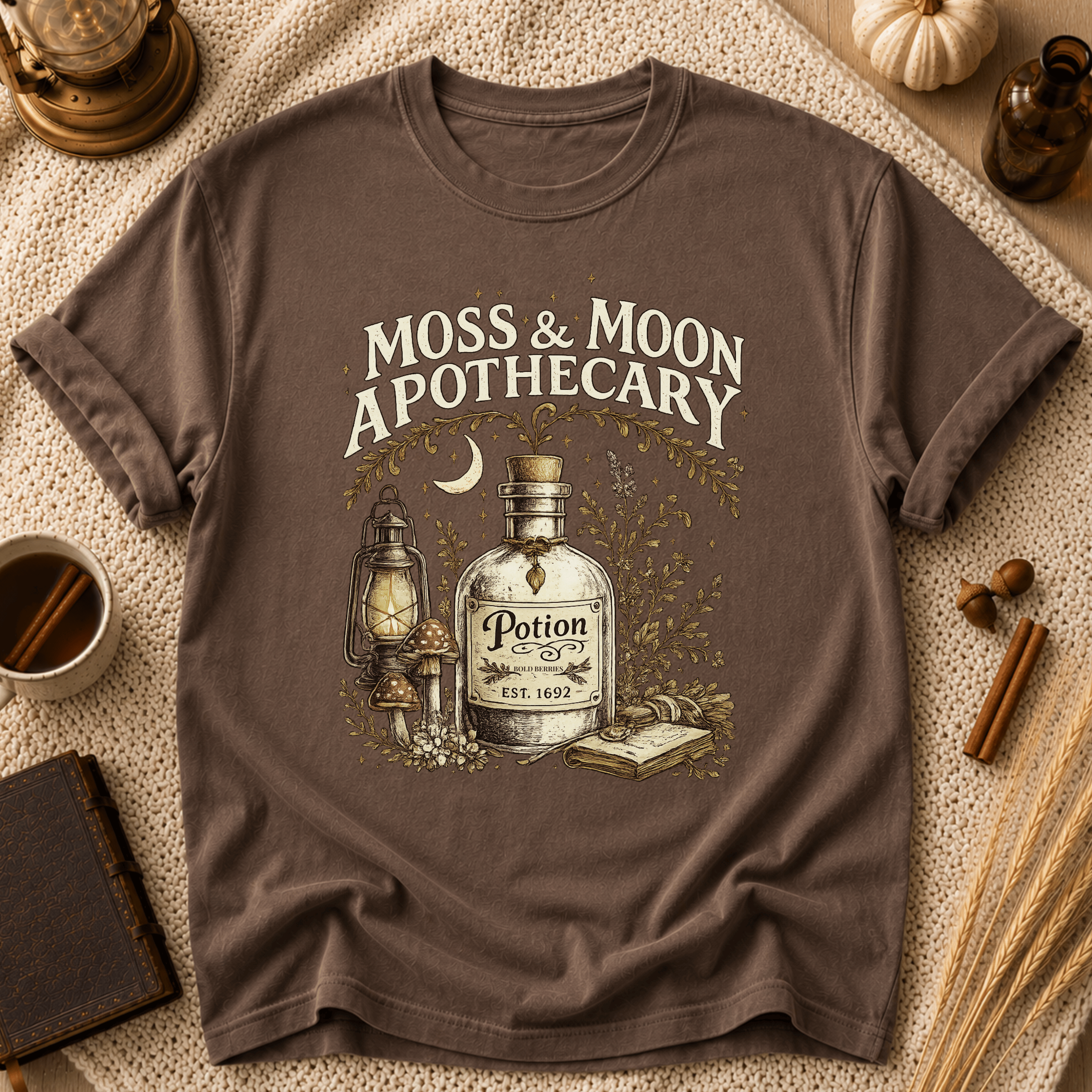 Moss & Moon Apothecary Vintage Herbal T-Shirt Design