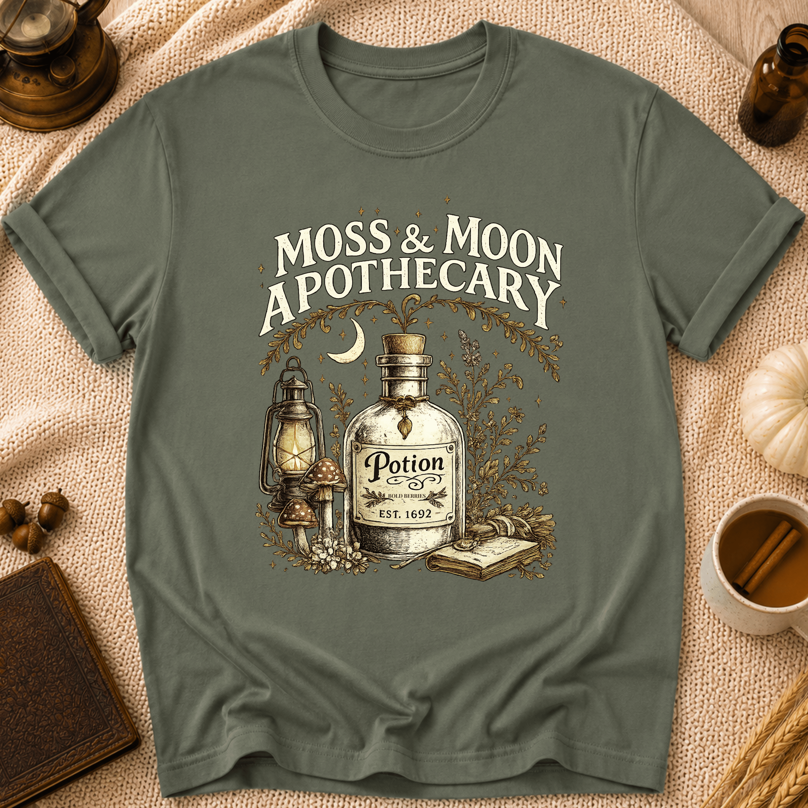 Moss & Moon Apothecary Vintage Herbal T-Shirt Design
