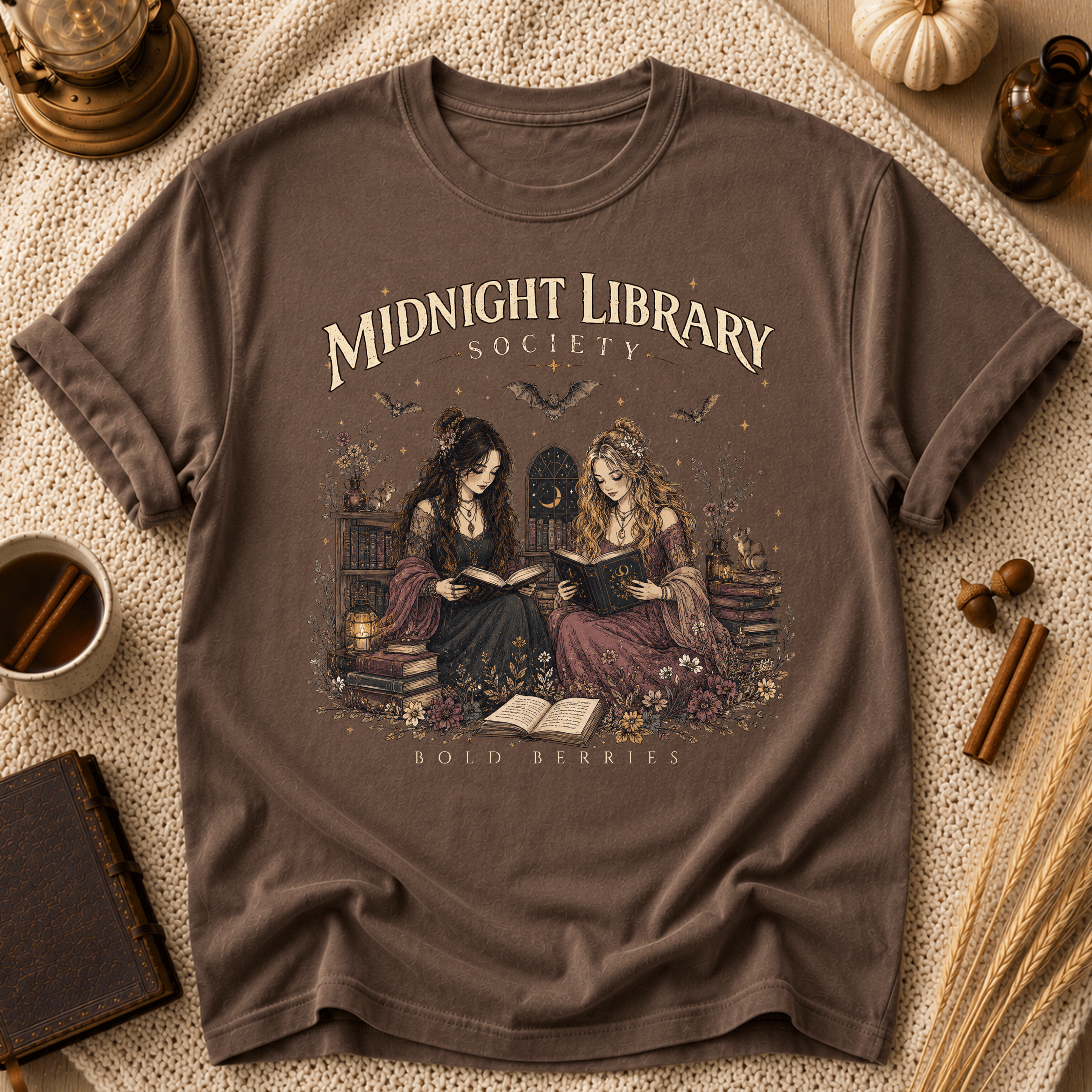 Midnight Library T-Shirt — "Midnight Library Society" Vintage Bookish Tee