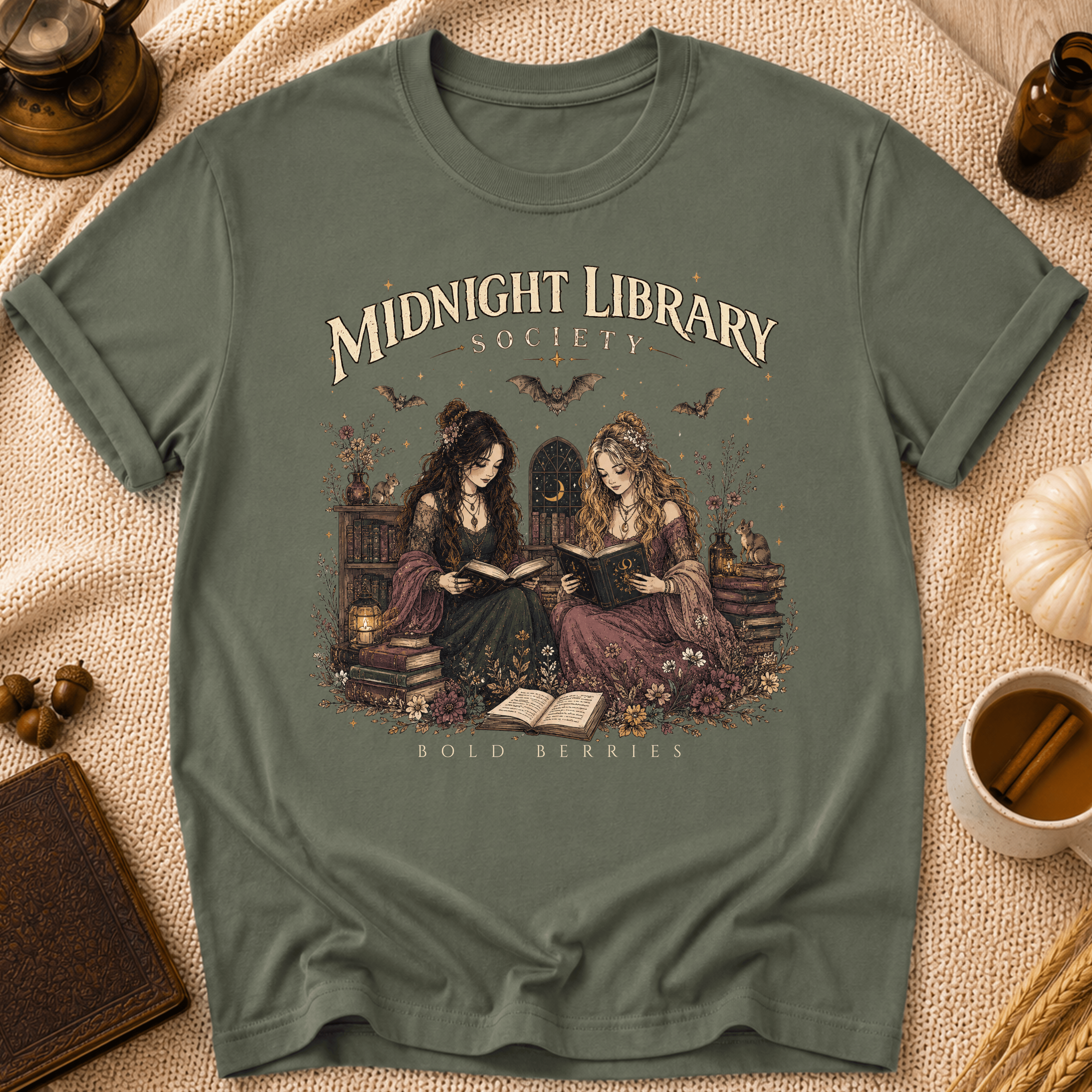 Midnight Library T-Shirt — "Midnight Library Society" Vintage Bookish Tee