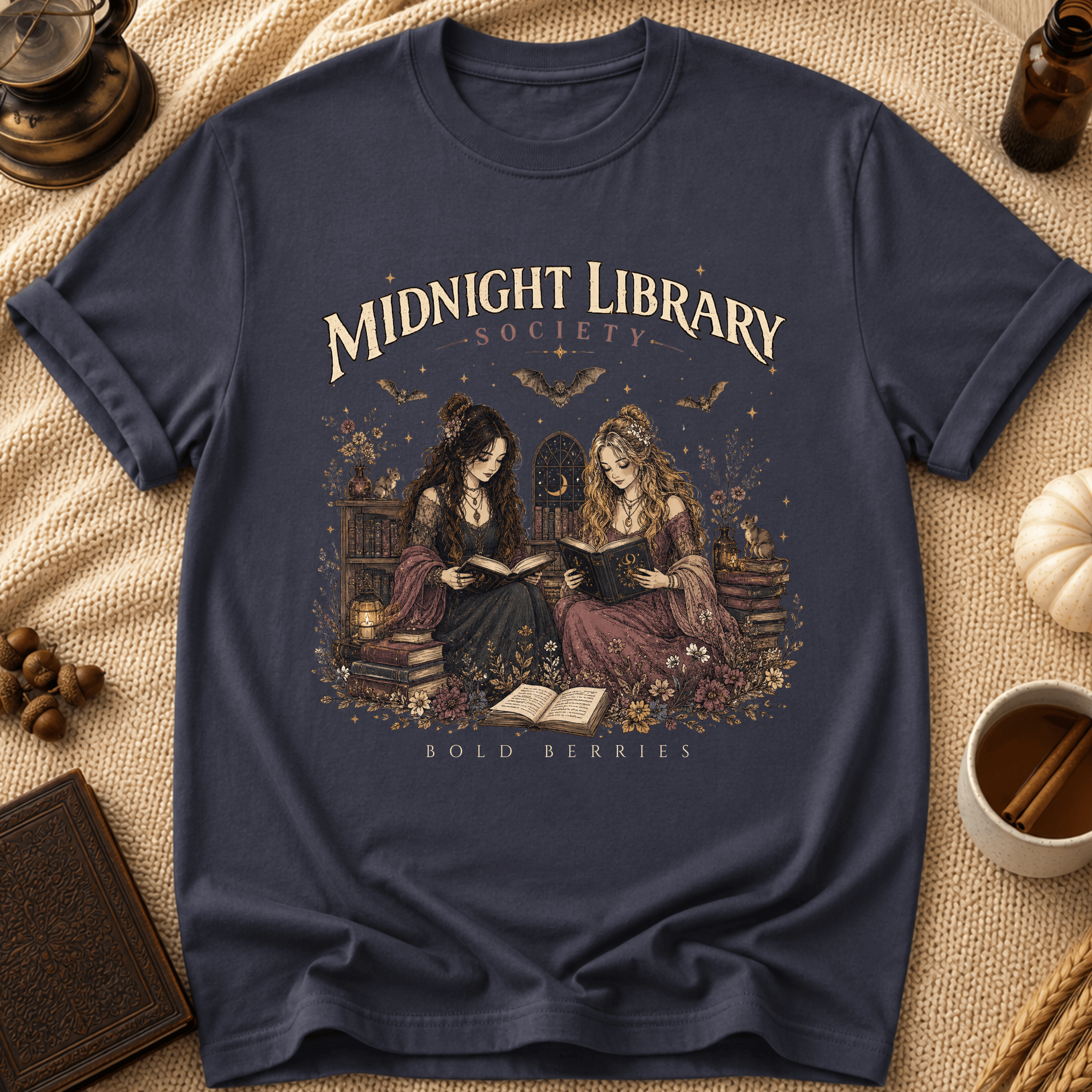 Midnight Library T-Shirt — "Midnight Library Society" Vintage Bookish Tee