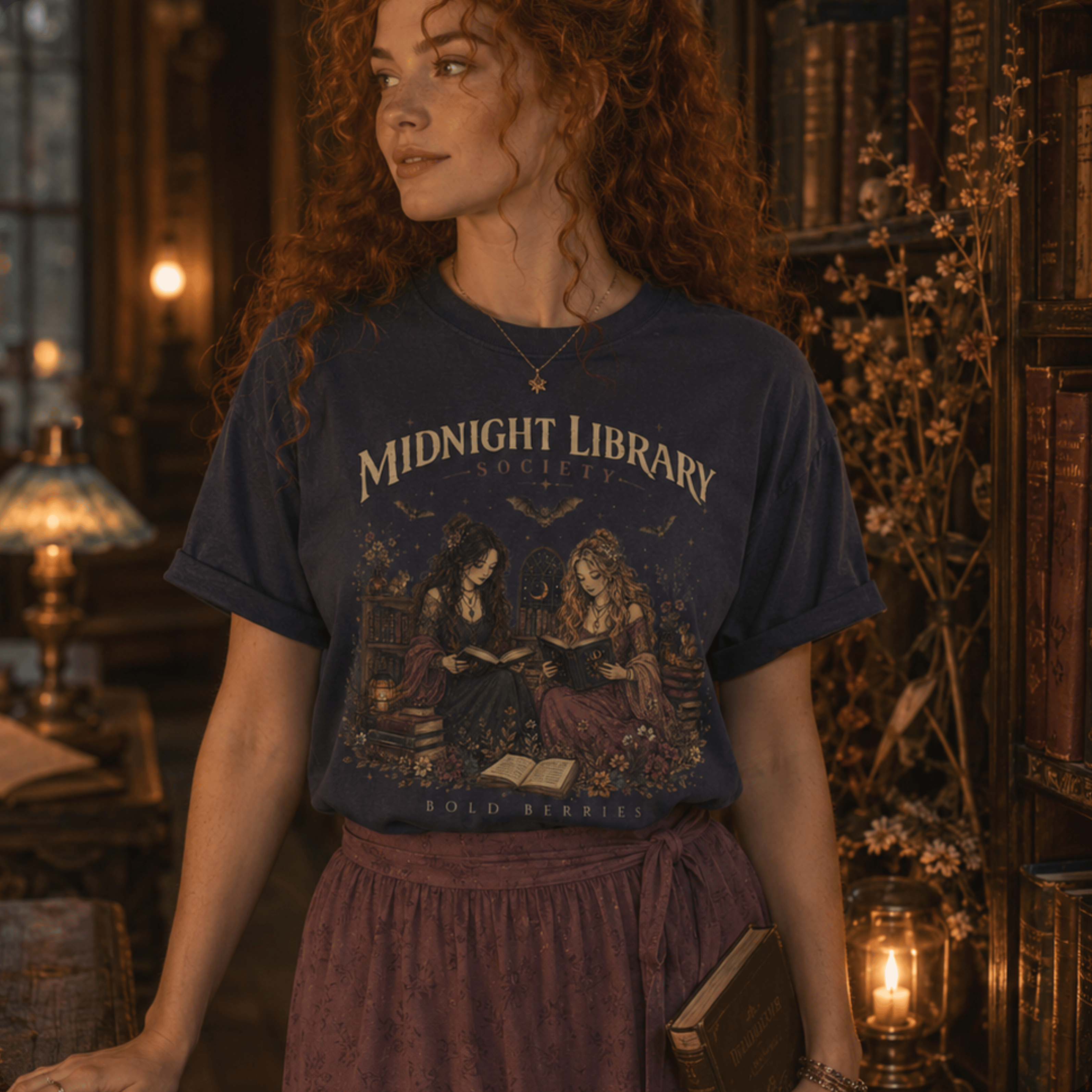 Midnight Library T-Shirt — "Midnight Library Society" Vintage Bookish Tee