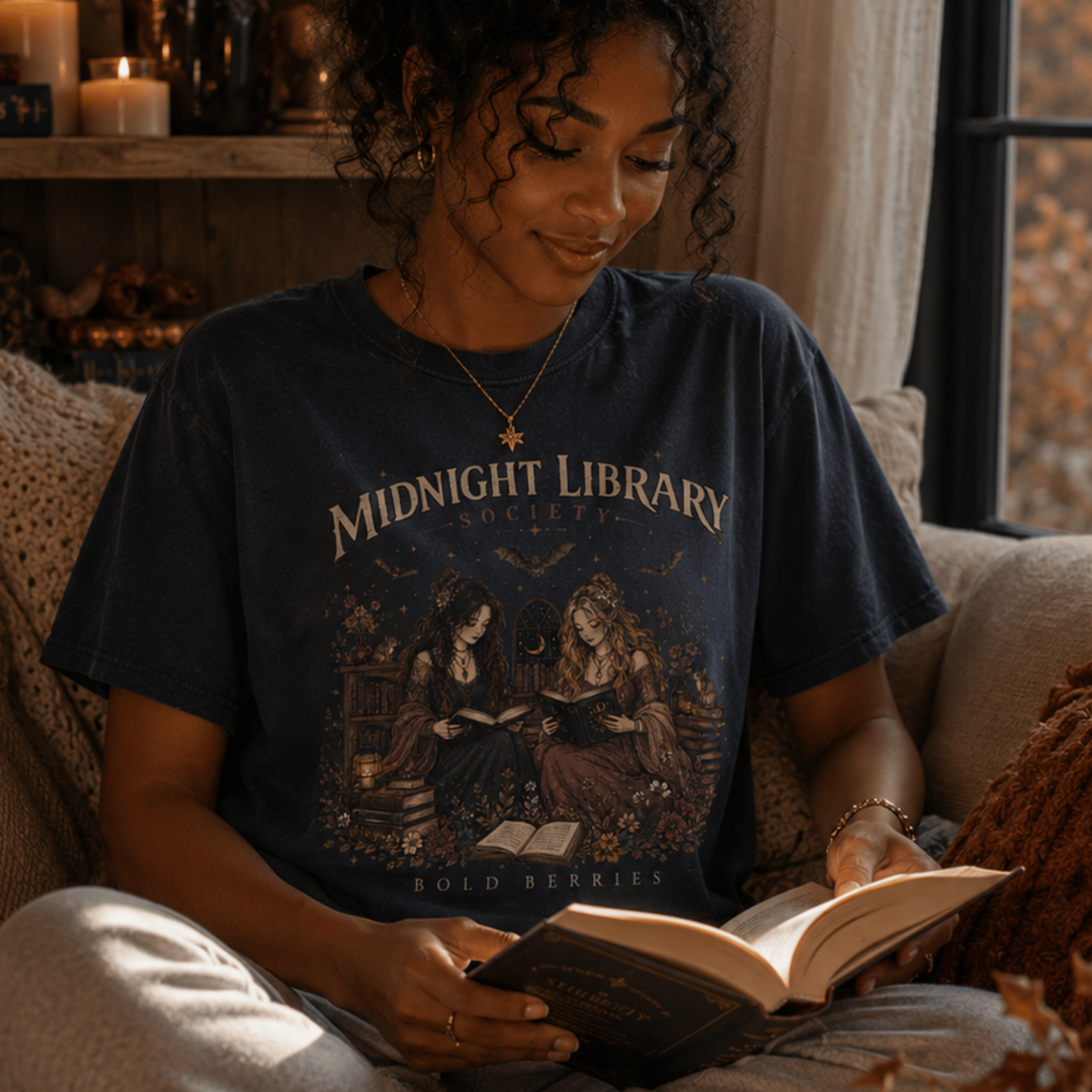 Midnight Library T-Shirt — "Midnight Library Society" Vintage Bookish Tee