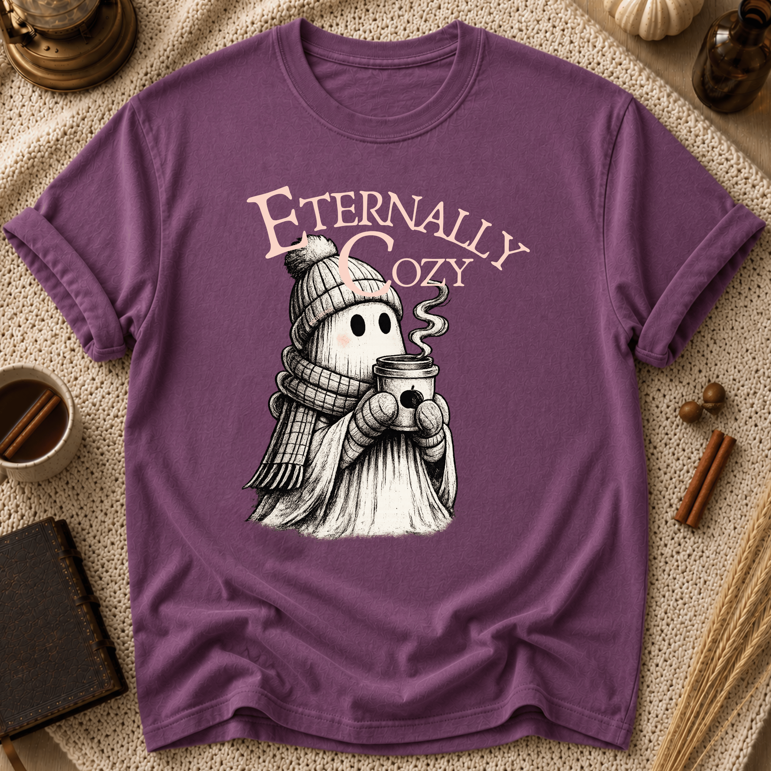 Eternally Cozy Ghost T-Shirt — Cute Autumn/Winter Halloween Tee