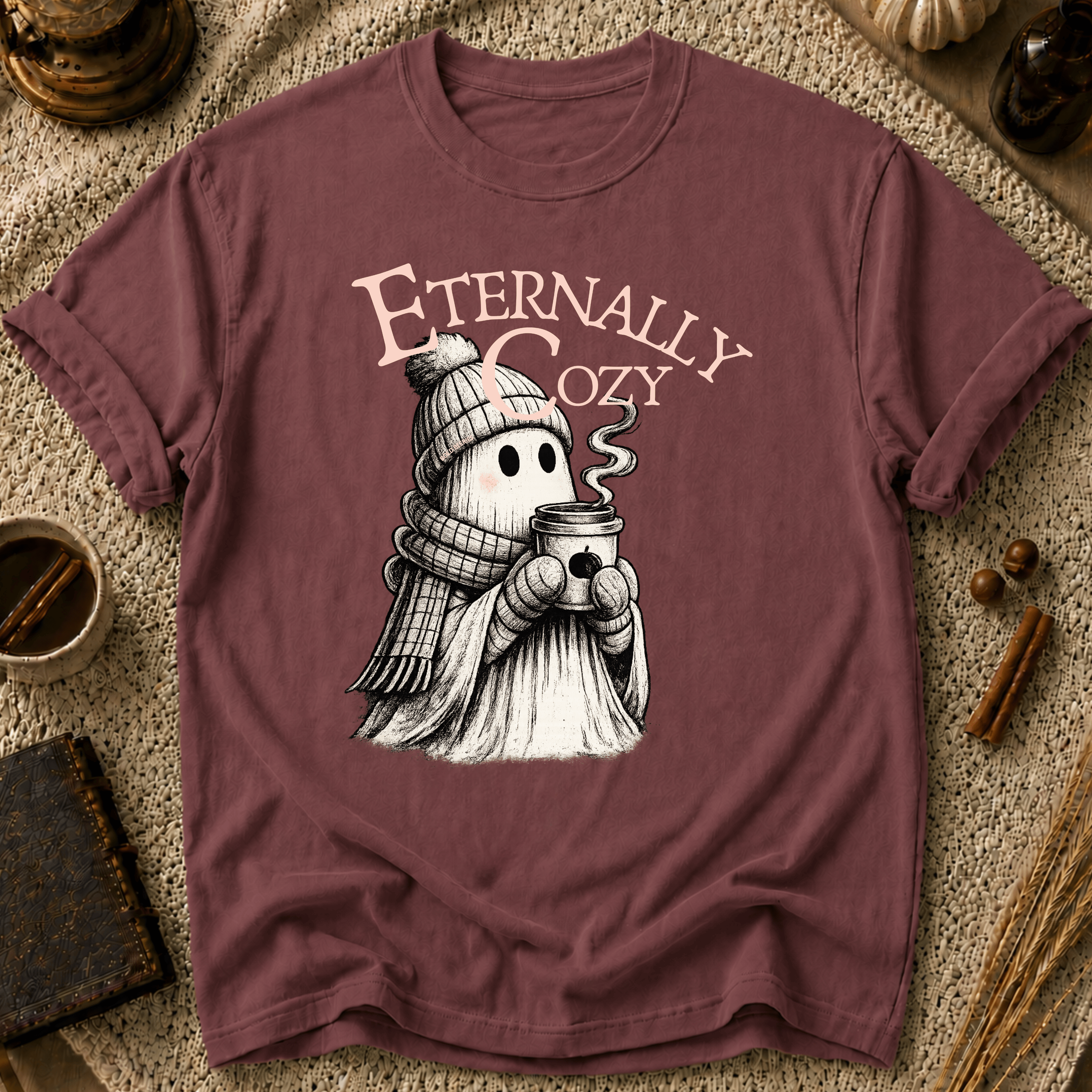 Eternally Cozy Ghost T-Shirt — Cute Autumn/Winter Halloween Tee