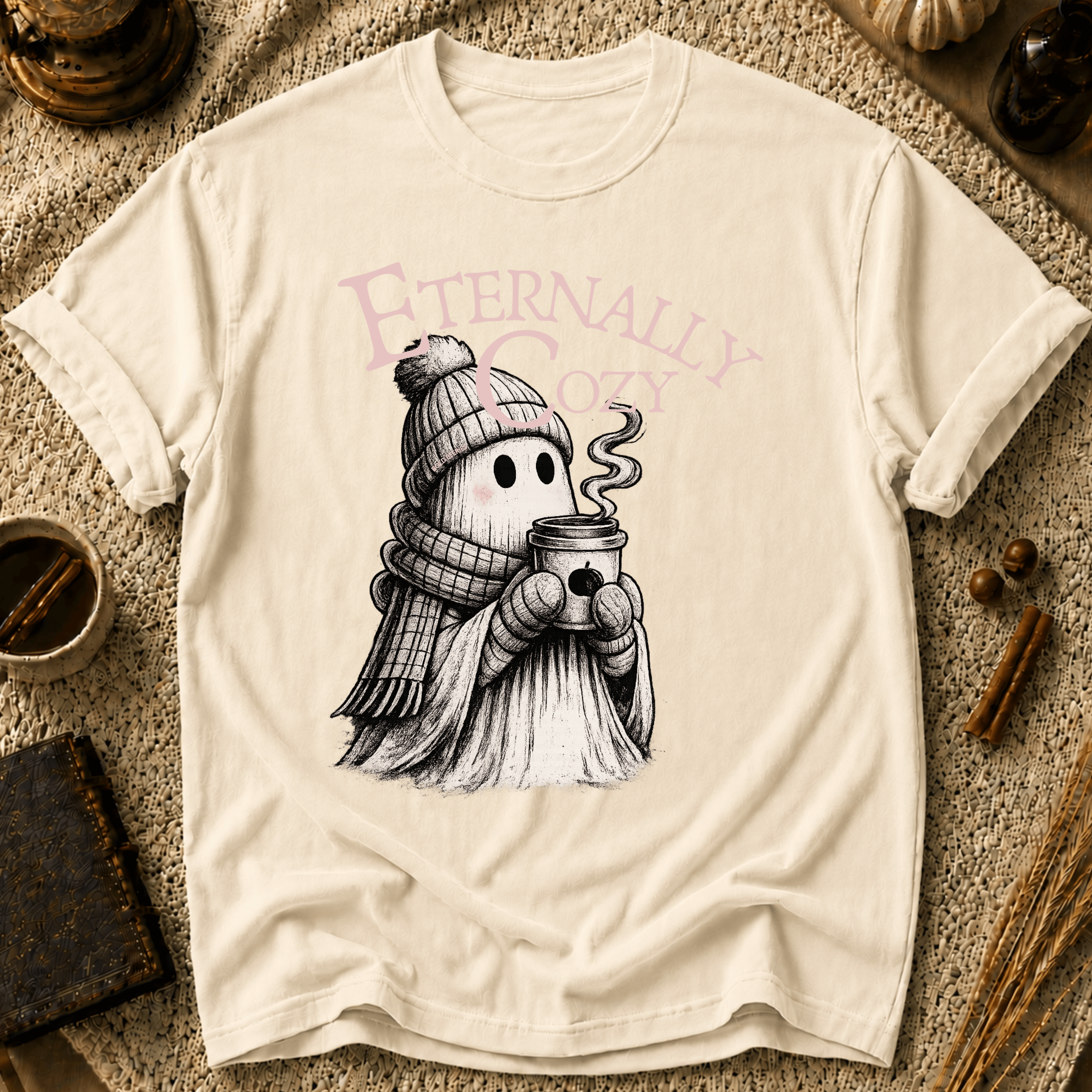 Eternally Cozy Ghost T-Shirt — Cute Autumn/Winter Halloween Tee