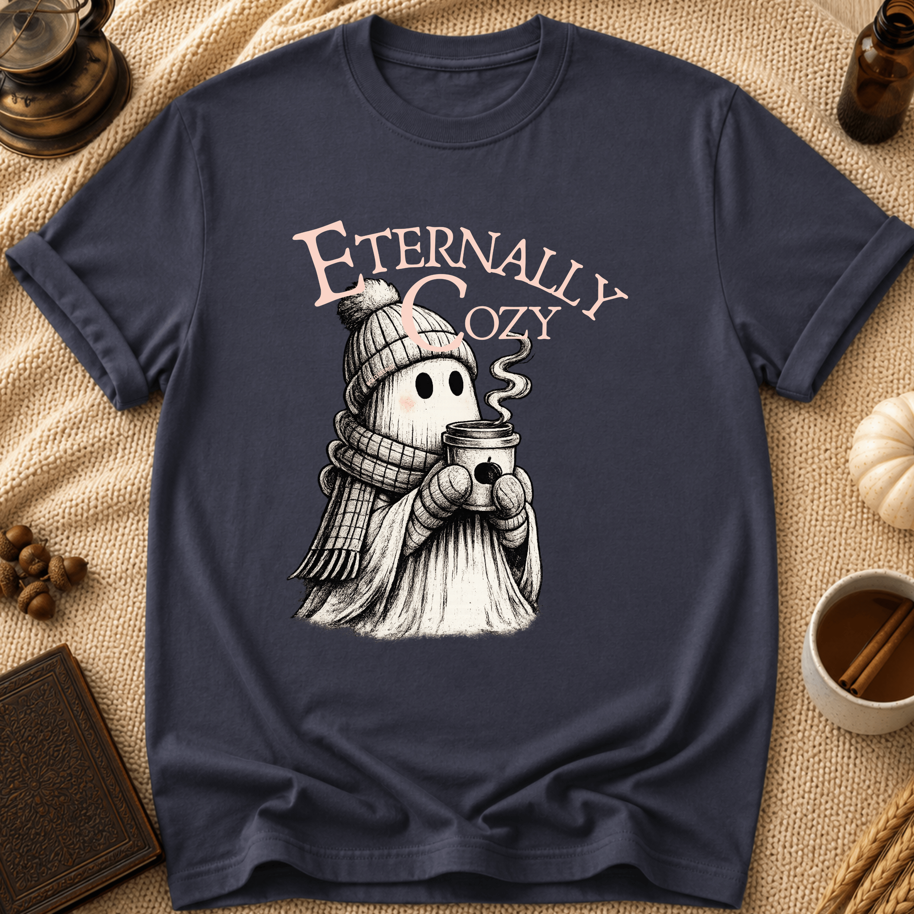 Eternally Cozy Ghost T-Shirt — Cute Autumn/Winter Halloween Tee