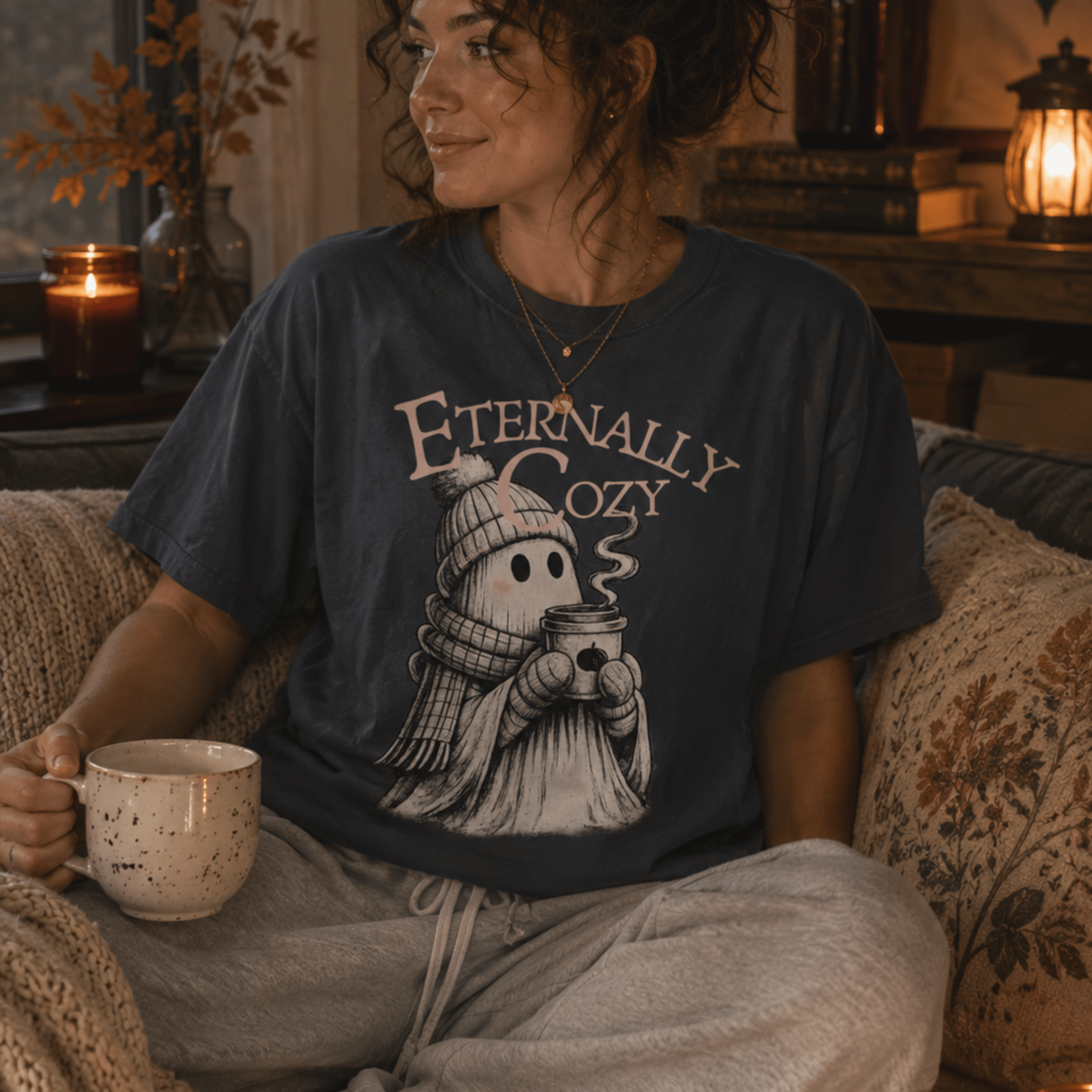 Eternally Cozy Ghost T-Shirt — Cute Autumn/Winter Halloween Tee