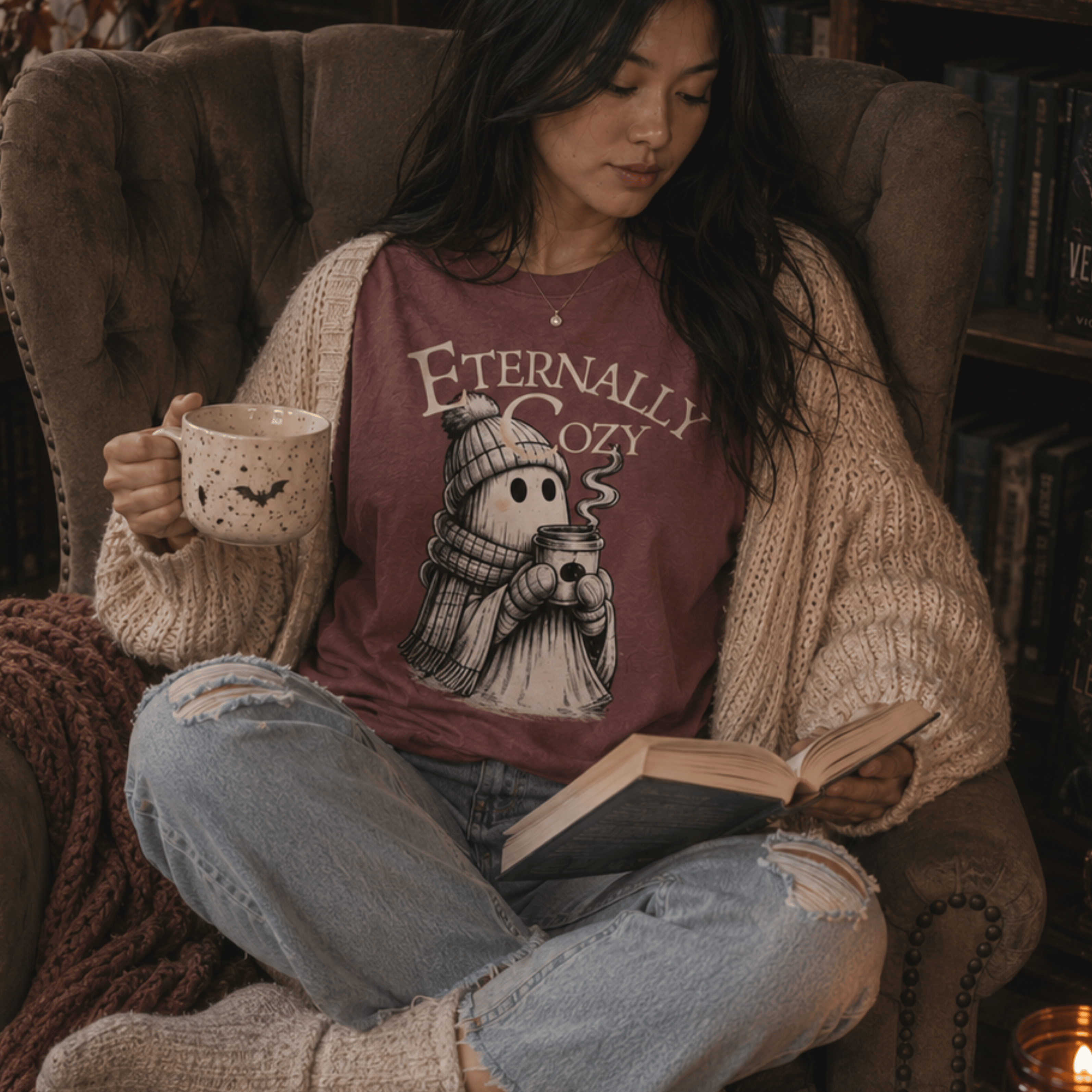Eternally Cozy Ghost T-Shirt — Cute Autumn/Winter Halloween Tee