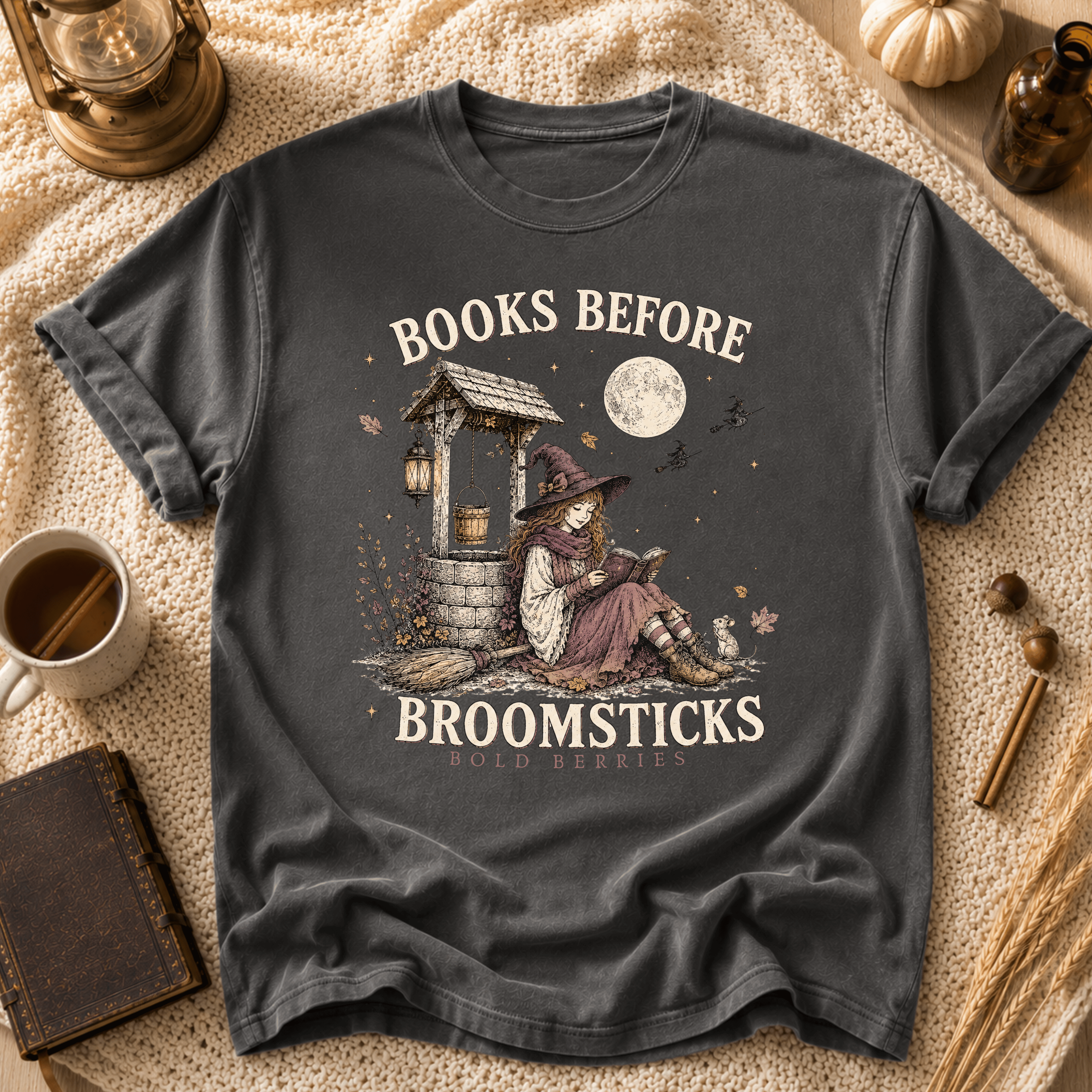 Books Before Broomsticks T-Shirt — Witchy Reading Graphic Tee
