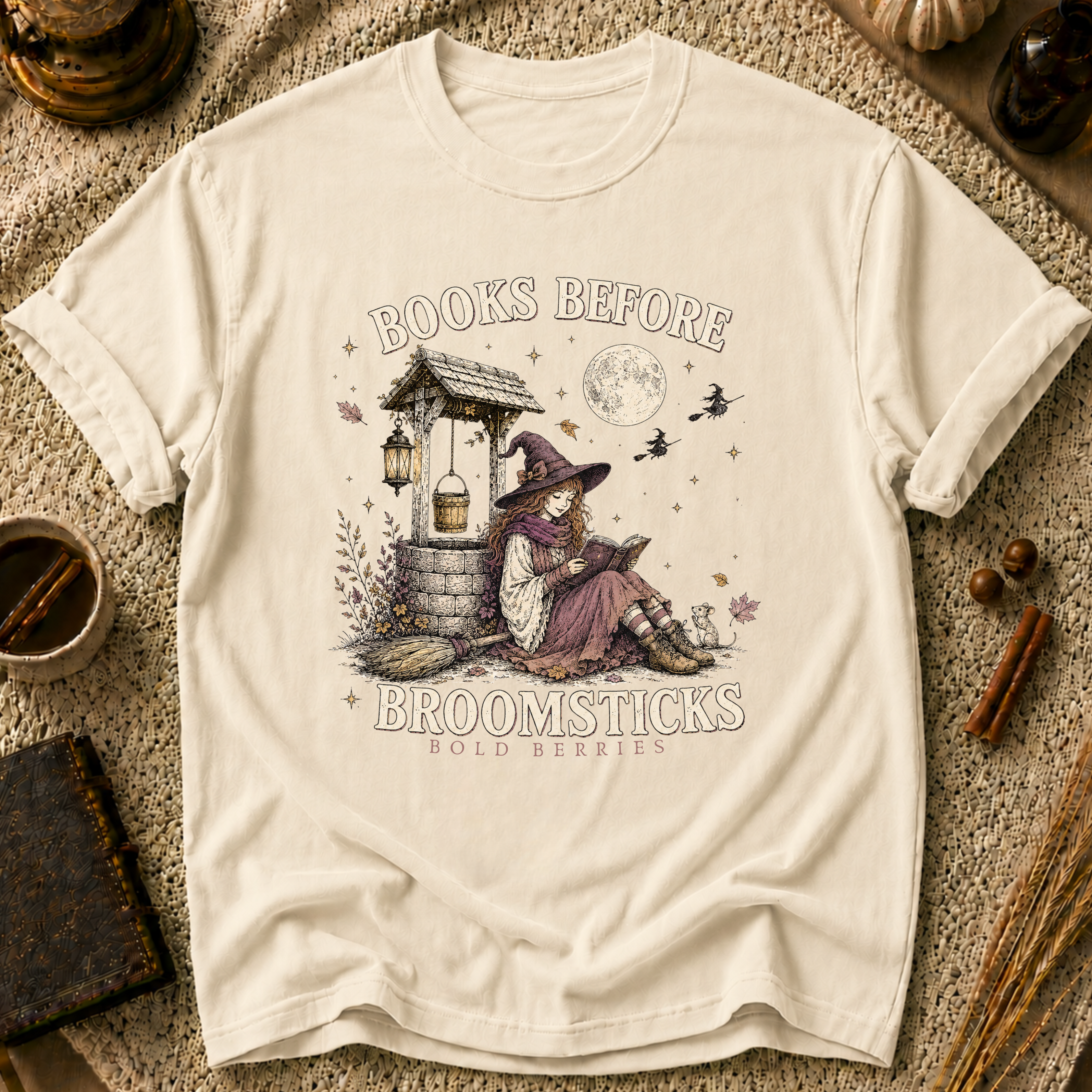 Books Before Broomsticks T-Shirt — Witchy Reading Graphic Tee