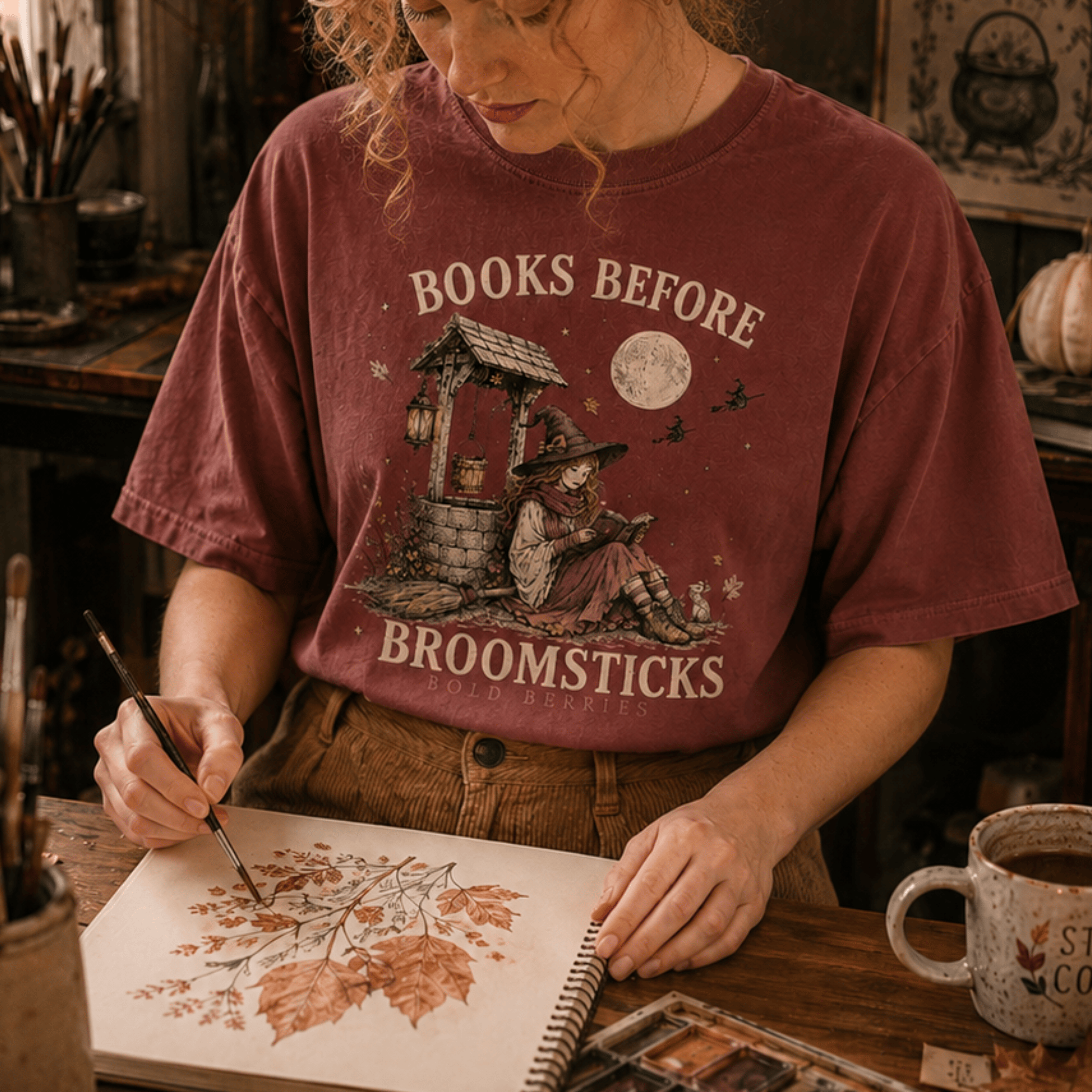 Books Before Broomsticks T-Shirt — Witchy Reading Graphic Tee