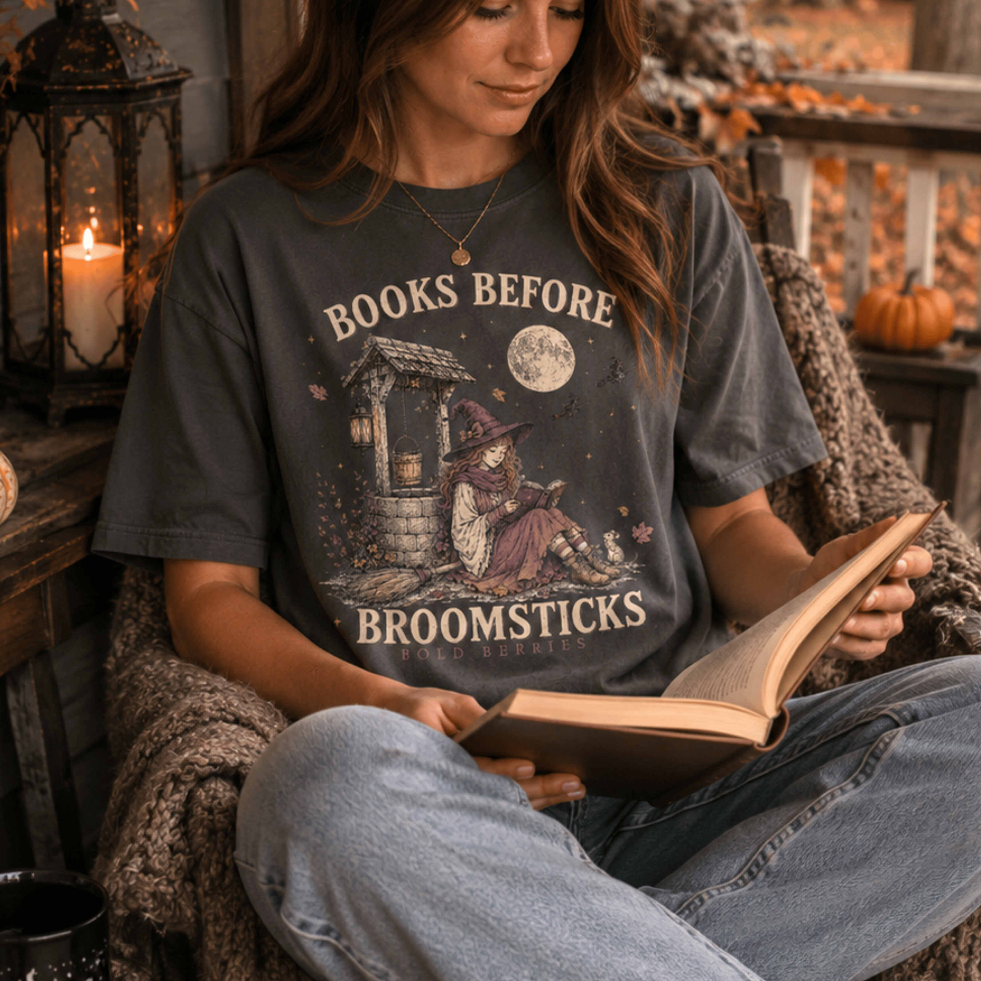 Books Before Broomsticks T-Shirt — Witchy Reading Graphic Tee