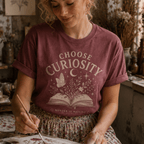 Choose Curiosity Book T-Shirt — Literary Graphic Tee for Readers & Dreamers