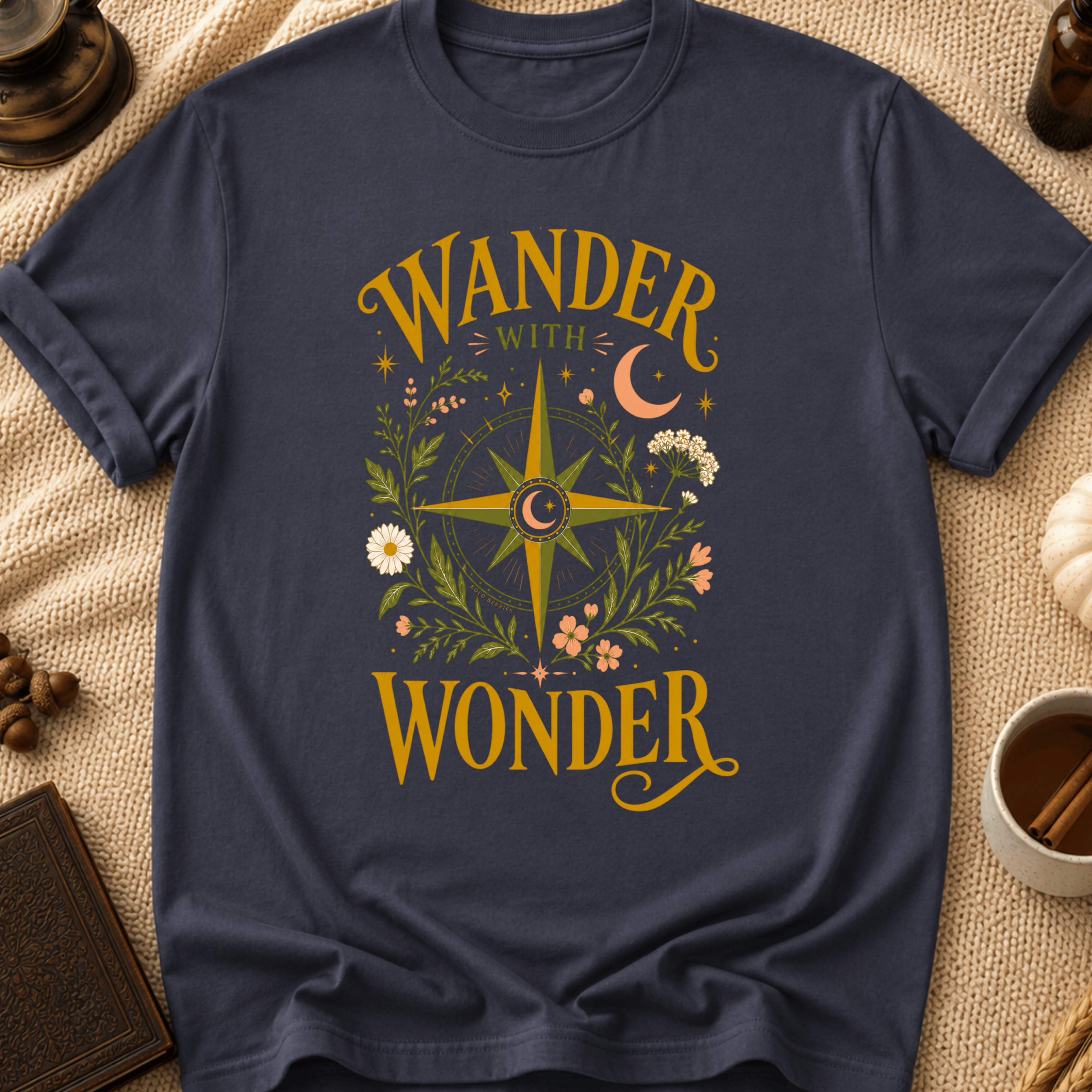 Wander with Wonder T-Shirt — Compass Floral Adventure Tee
