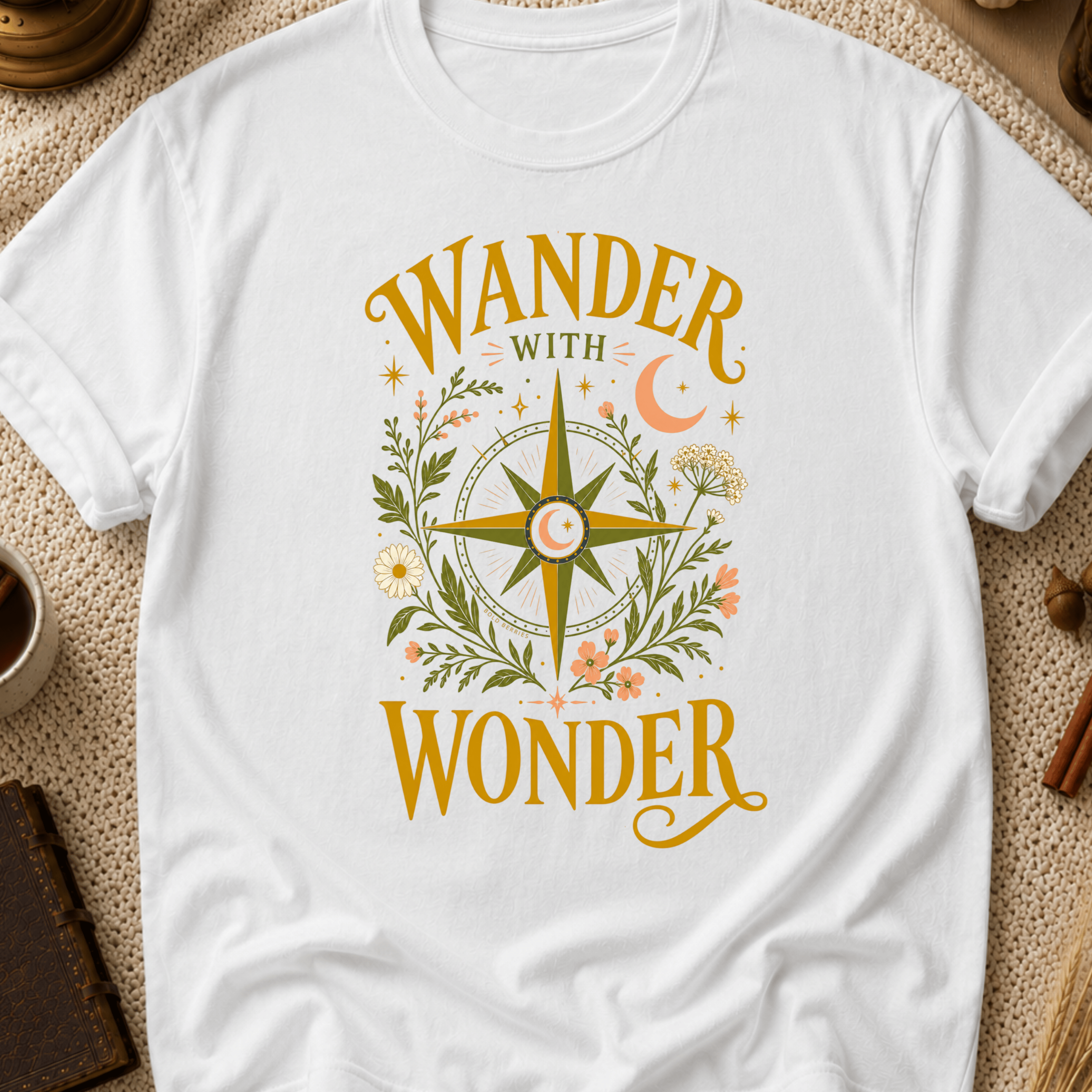 Wander with Wonder T-Shirt — Compass Floral Adventure Tee