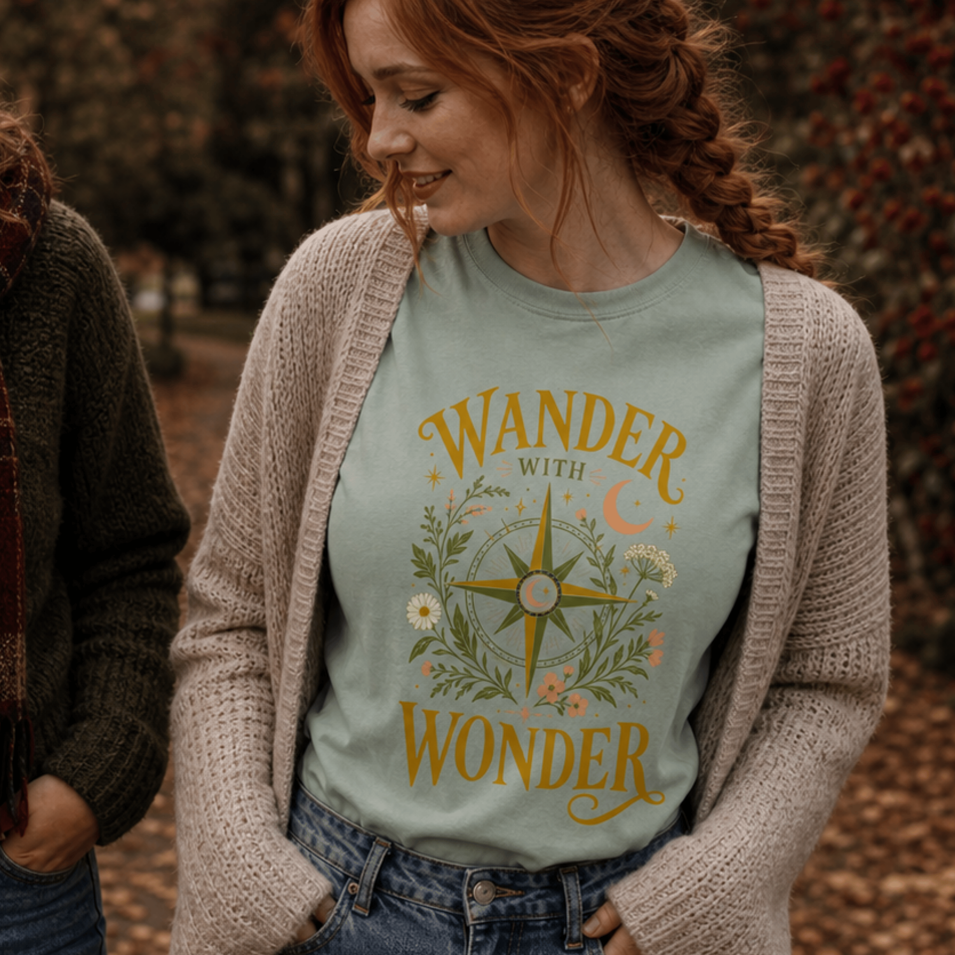 Wander with Wonder T-Shirt — Compass Floral Adventure Tee
