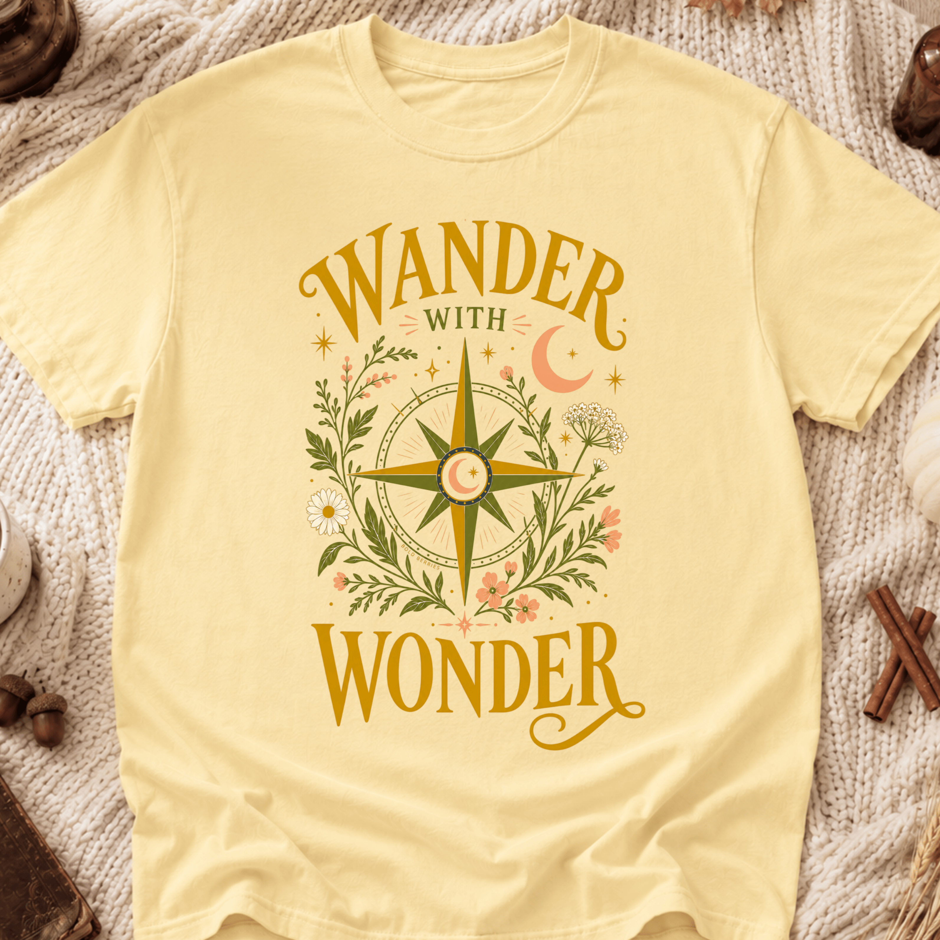 Wander with Wonder T-Shirt — Compass Floral Adventure Tee