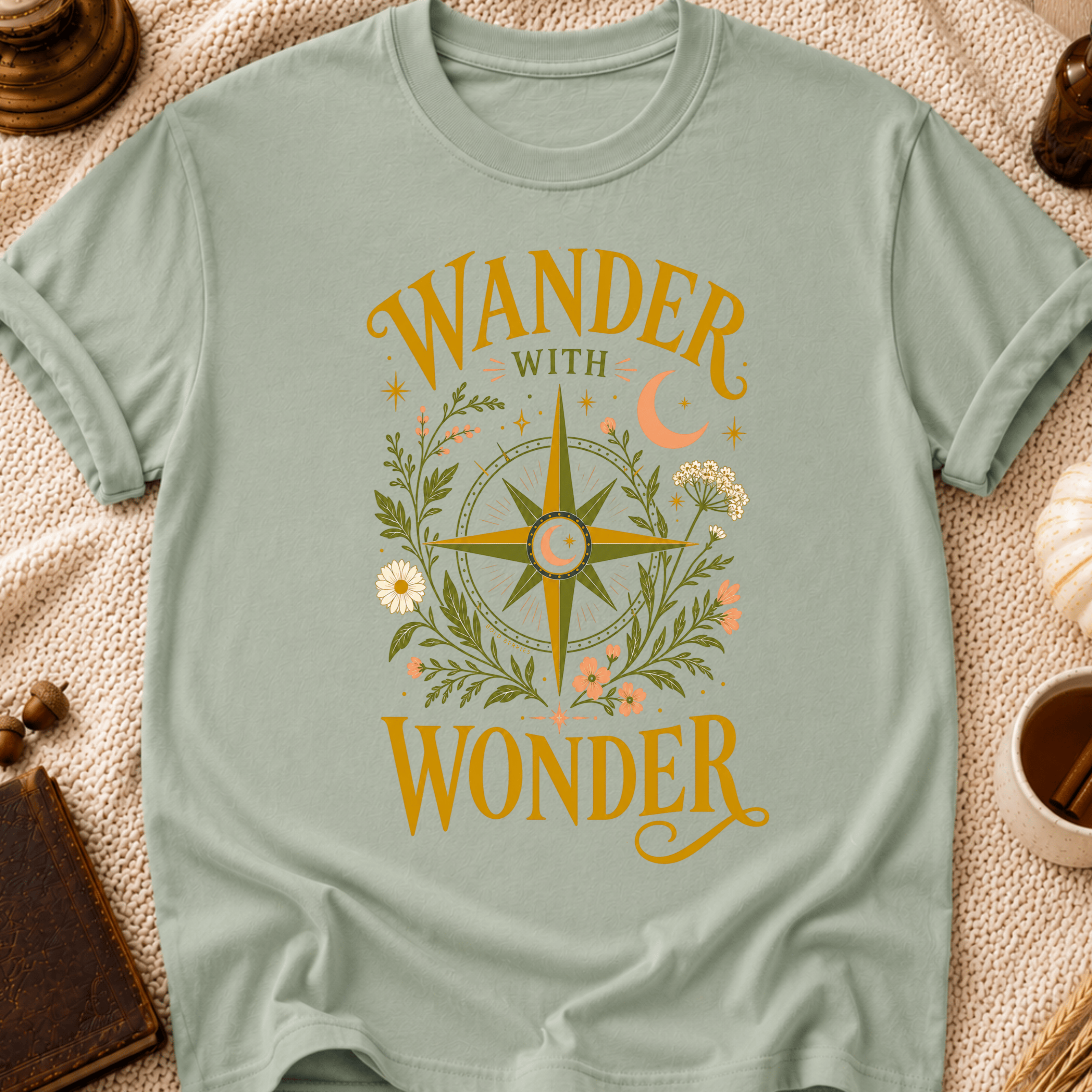 Wander with Wonder T-Shirt — Compass Floral Adventure Tee