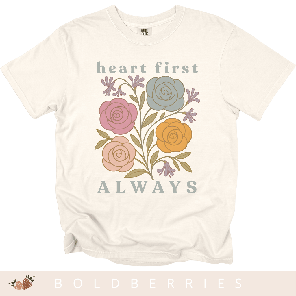 Heart First Always - June Birth Flower - Adult T-Shirt