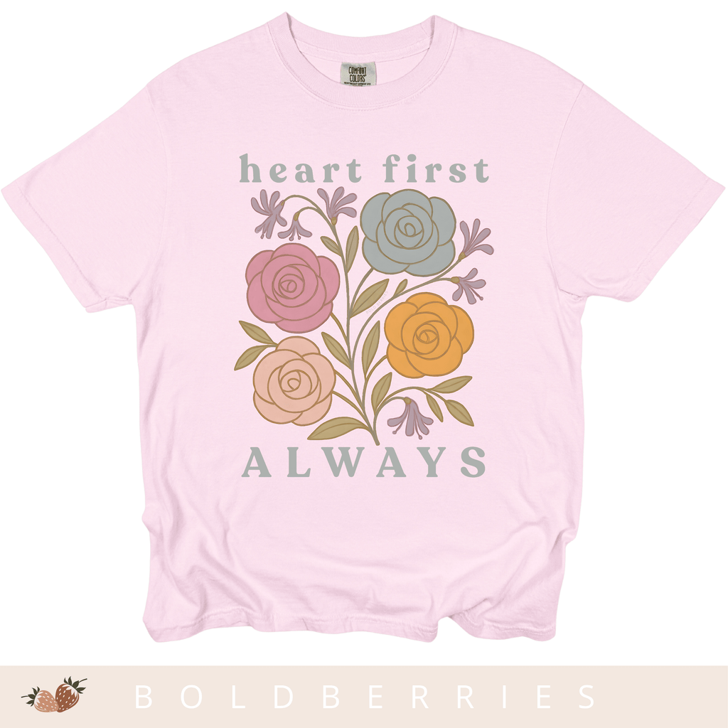 Heart First Always - June Birth Flower - Adult T-Shirt
